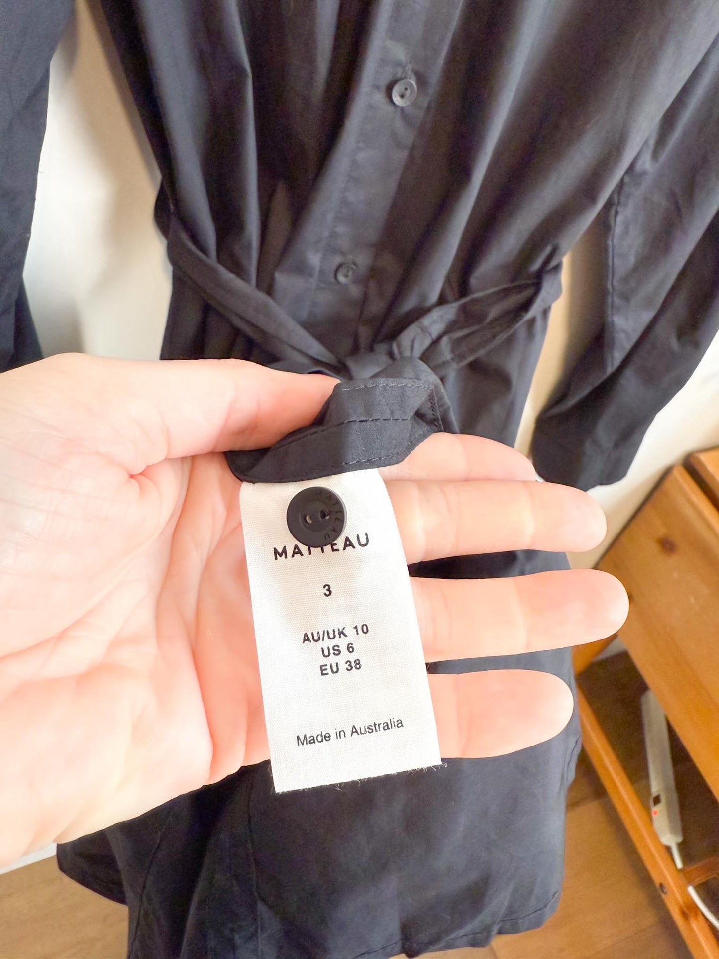 MATTEAU "Everyday Shirt Dress in Black" (Size M/L)