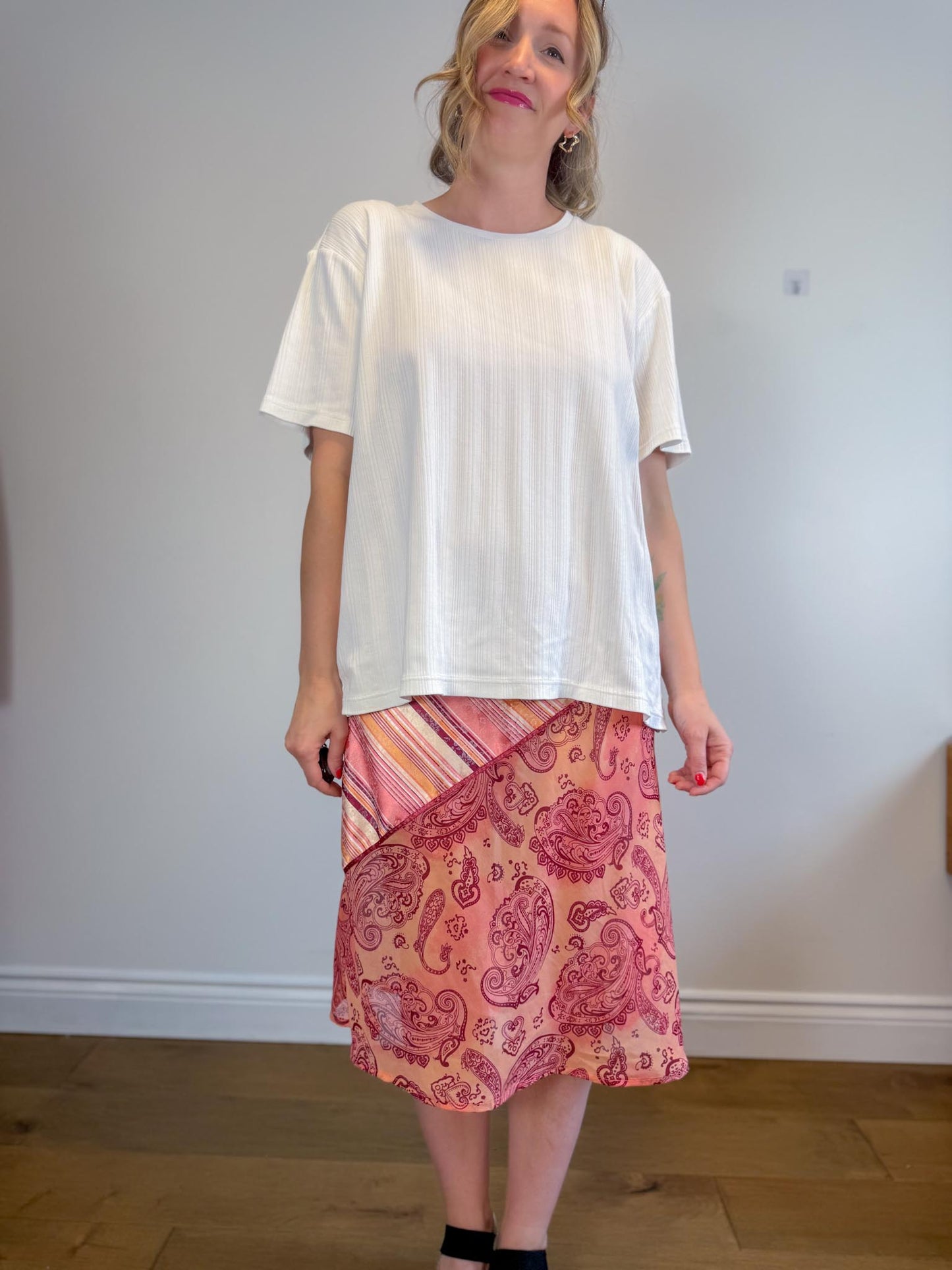 Vintage Slip Dress in Pink Stripe/Floral (Size M)