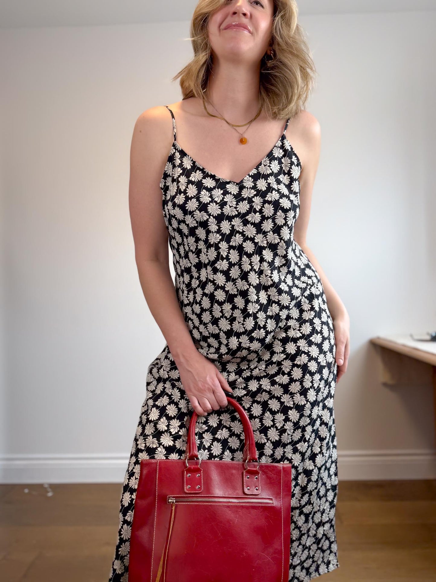 Gap Floral Midi Dress in Black/White (Size L)