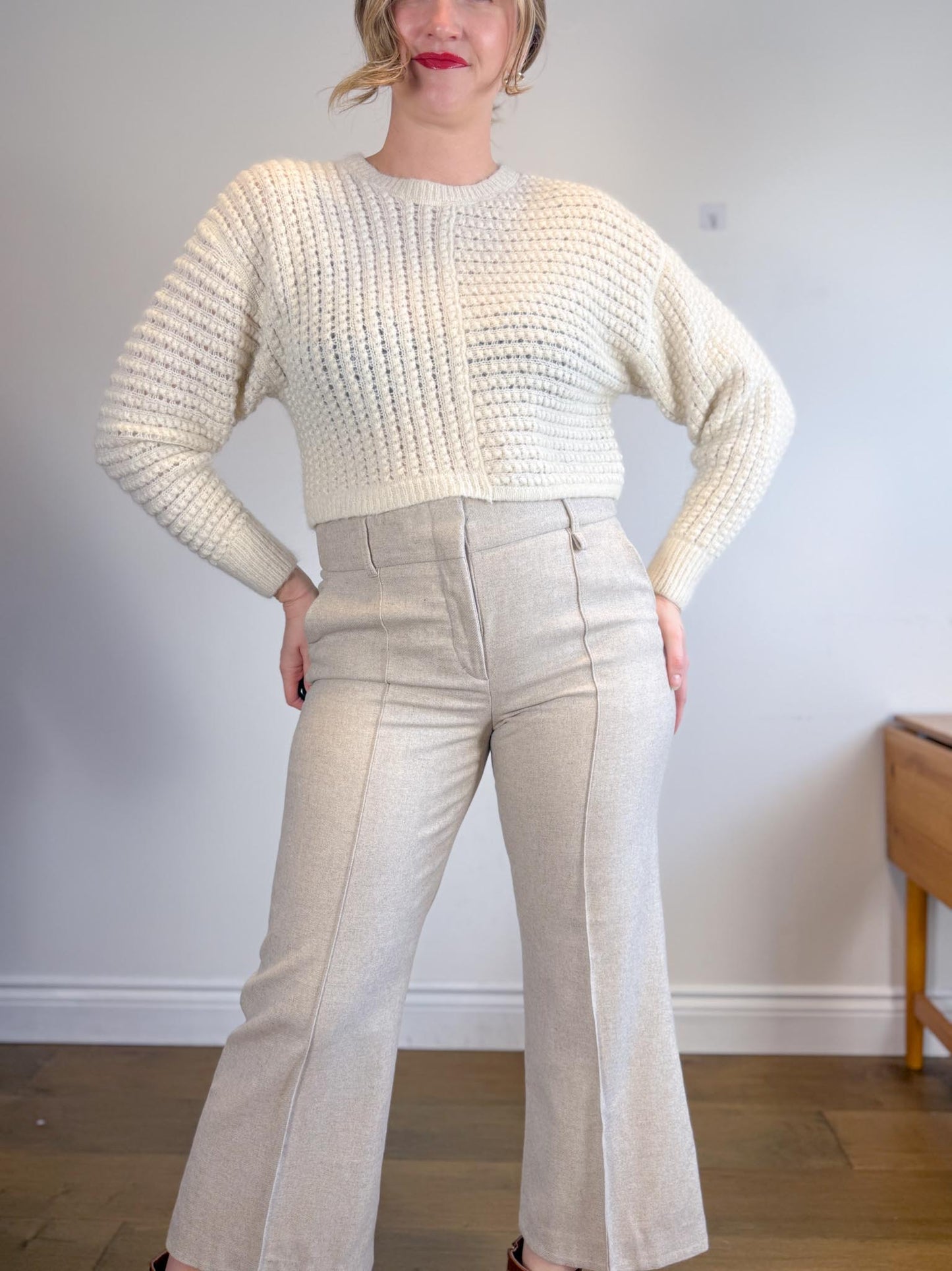 DOROTHEE SCHUMACHER Designer Wool Trousers in Cream (Size L)