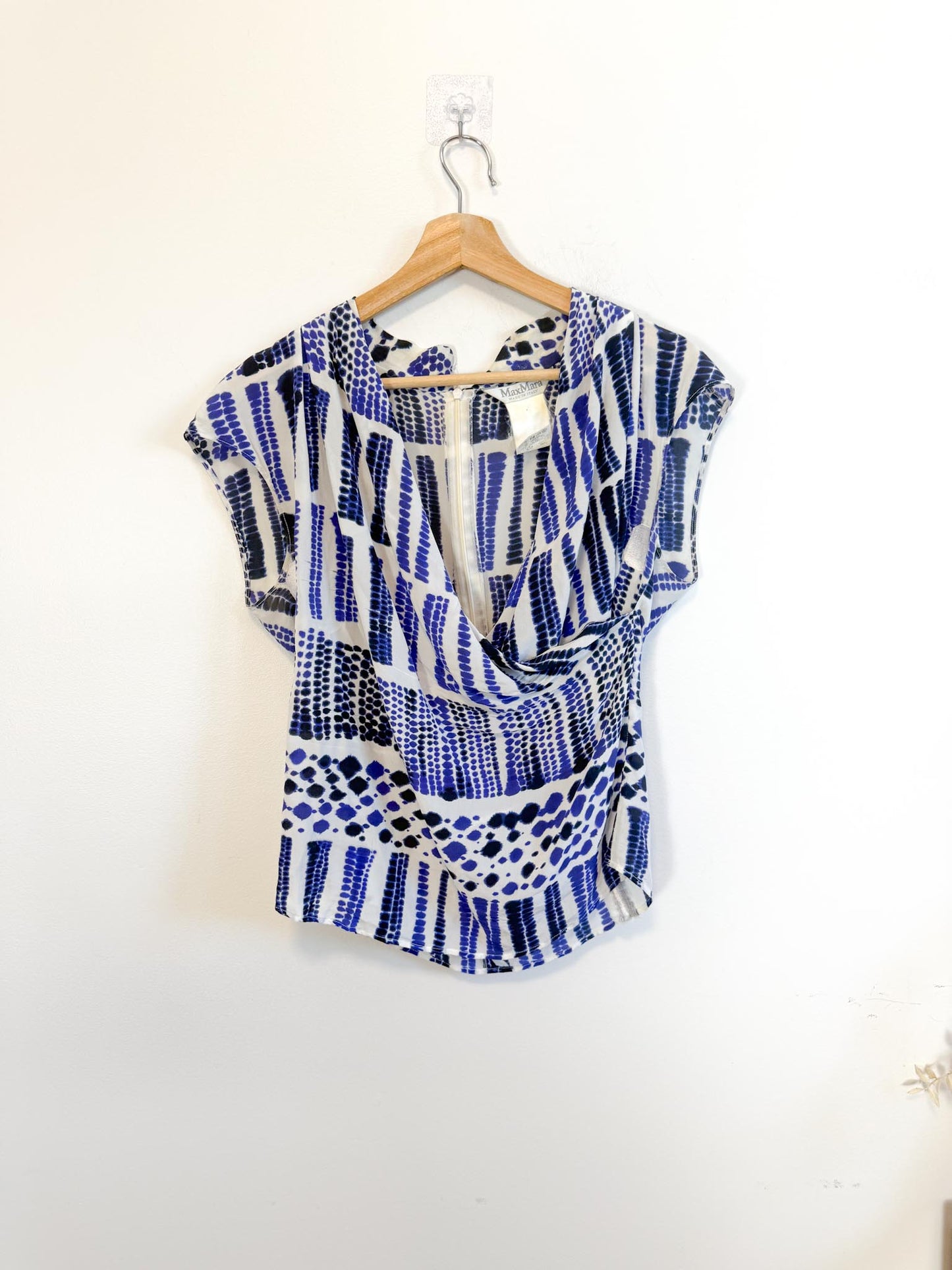 MaxMara Designer Silk Blouse in Blue/White SOLD AS IS (Size L)