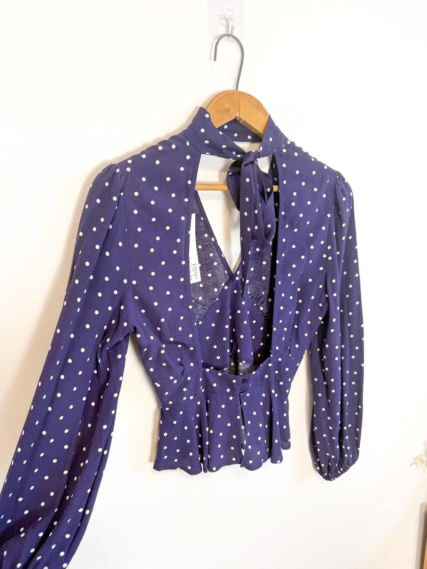 Nobody’s Child Polka Dot High Neck Blouse in Purple/White NWT(Size S)