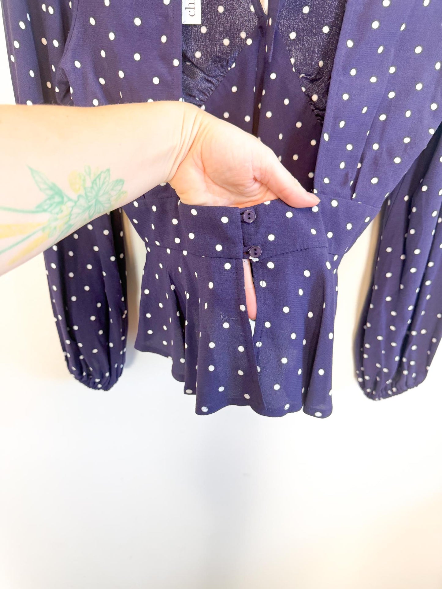 Nobody’s Child Polka Dot High Neck Blouse in Purple/White NWT(Size S)