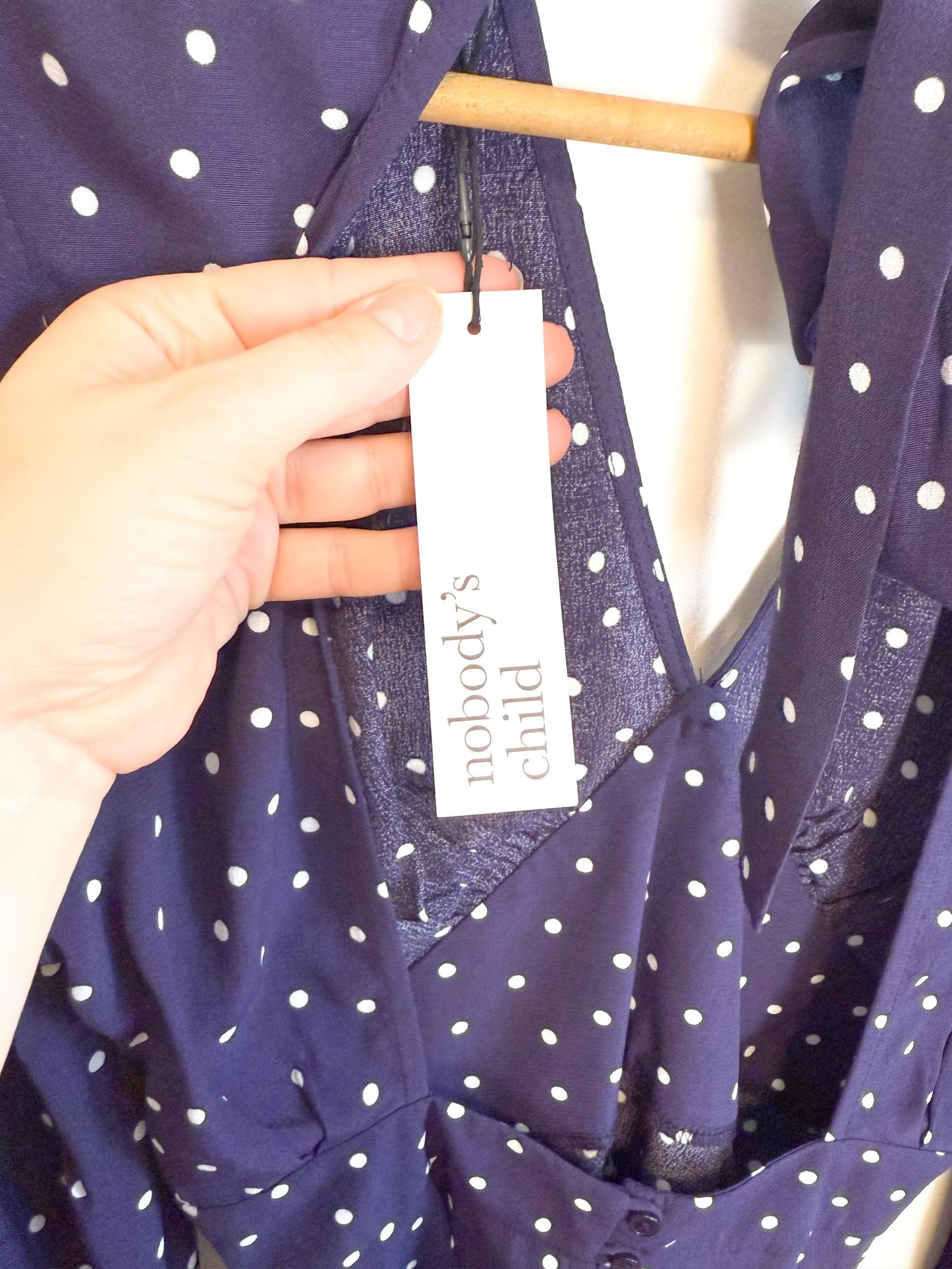 Nobody’s Child Polka Dot High Neck Blouse in Purple/White NWT(Size S)