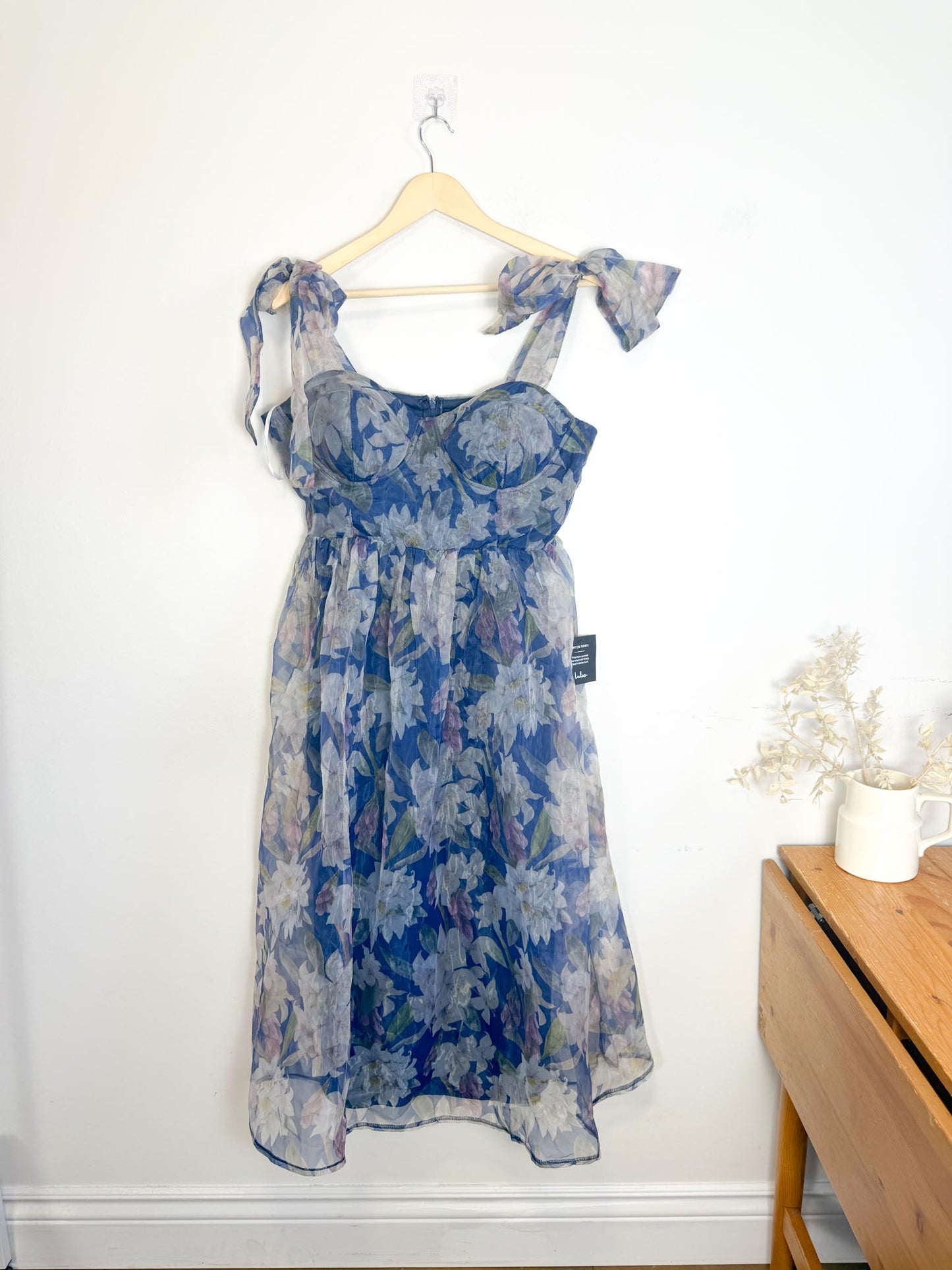 Lulus "Exceptionally Marvelous Blue Floral Organza Bustier Midi Dress" NWT (Size XL)