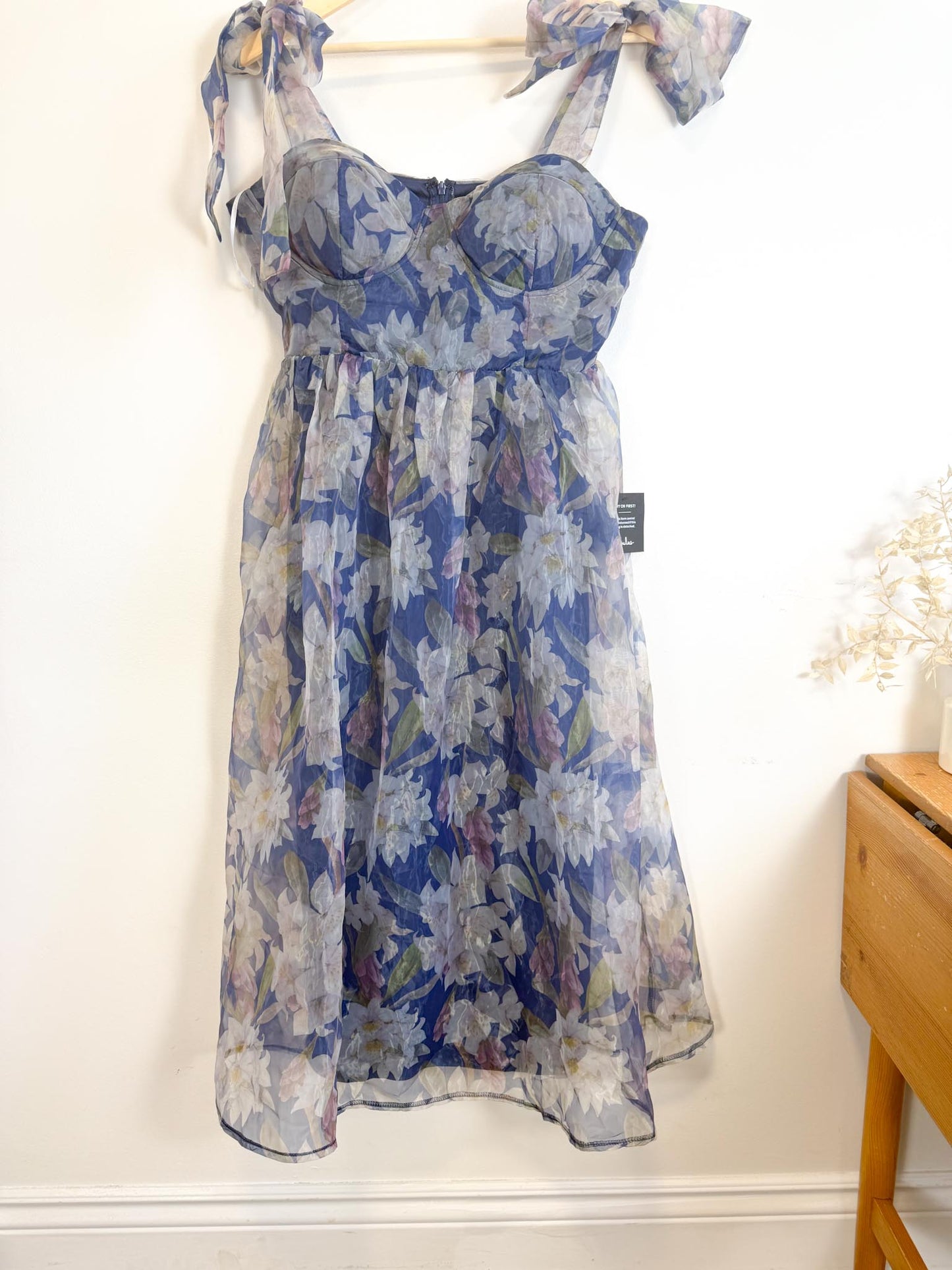 Lulus "Exceptionally Marvelous Blue Floral Organza Bustier Midi Dress" NWT (Size XL)