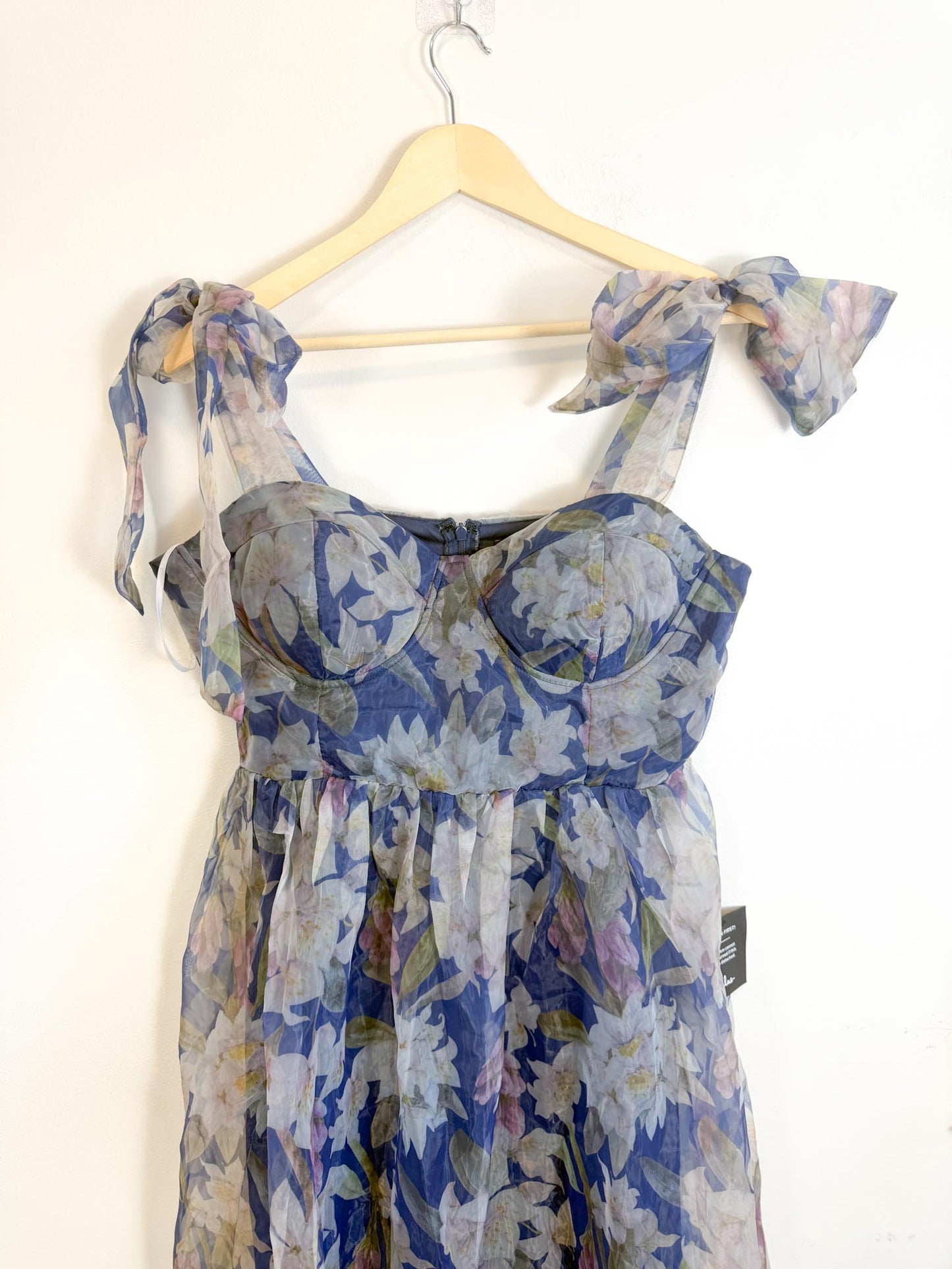 Lulus "Exceptionally Marvelous Blue Floral Organza Bustier Midi Dress" NWT (Size XL)