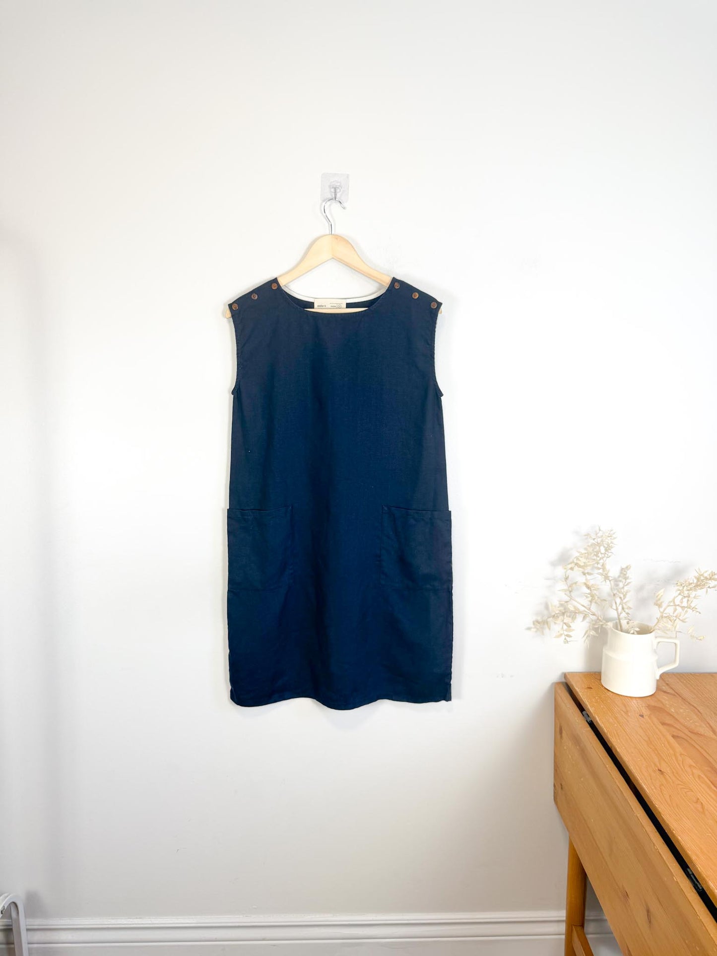 Atelier B Slow Fashion Linen Mini Dress in Navy (Size S/M)