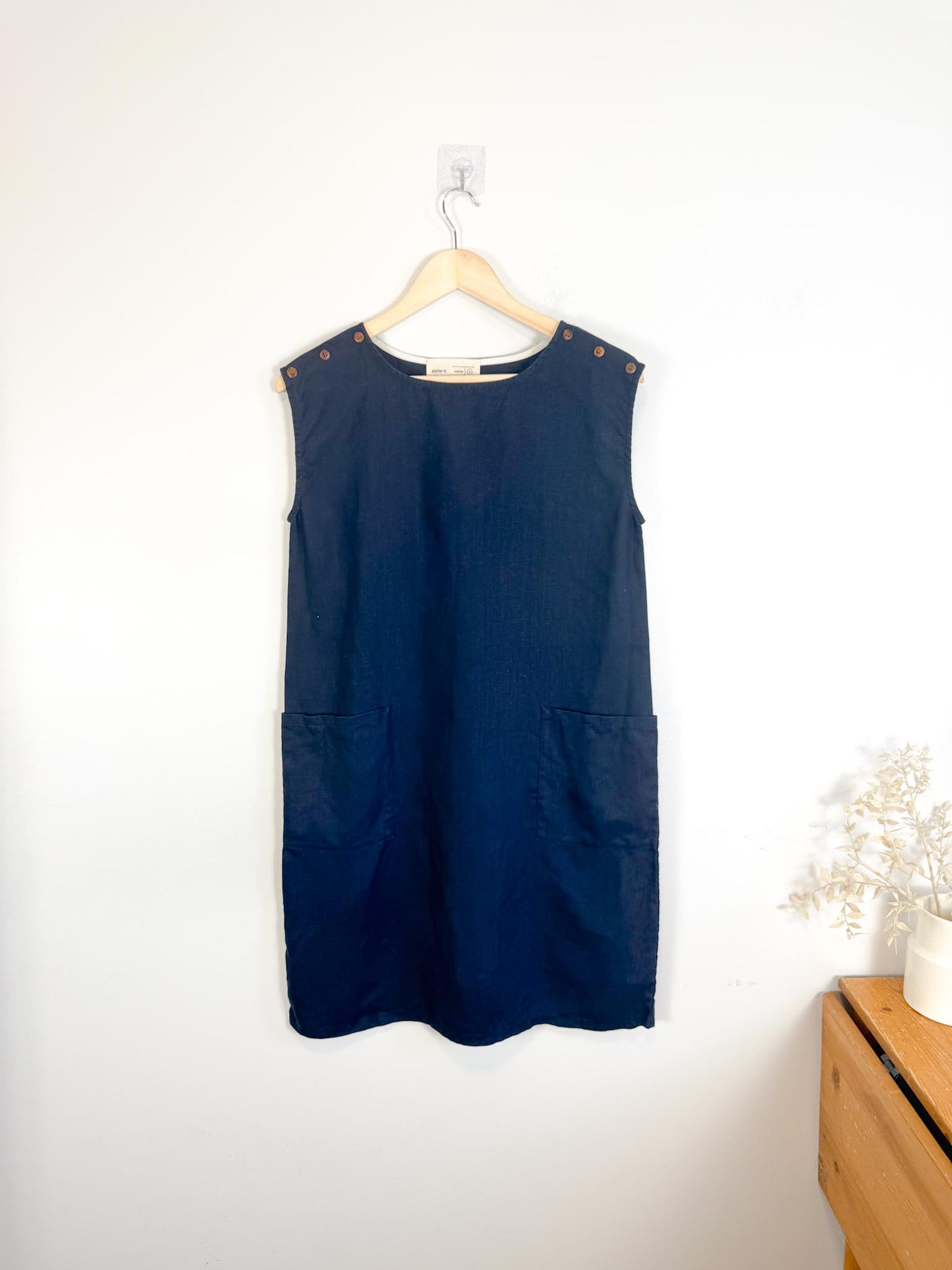 Atelier B Slow Fashion Linen Mini Dress in Navy (Size S/M)