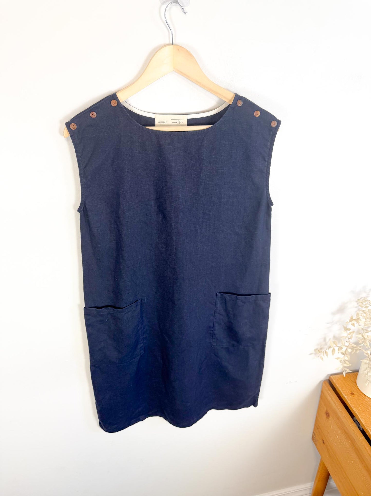 Atelier B Slow Fashion Linen Mini Dress in Navy (Size S/M)