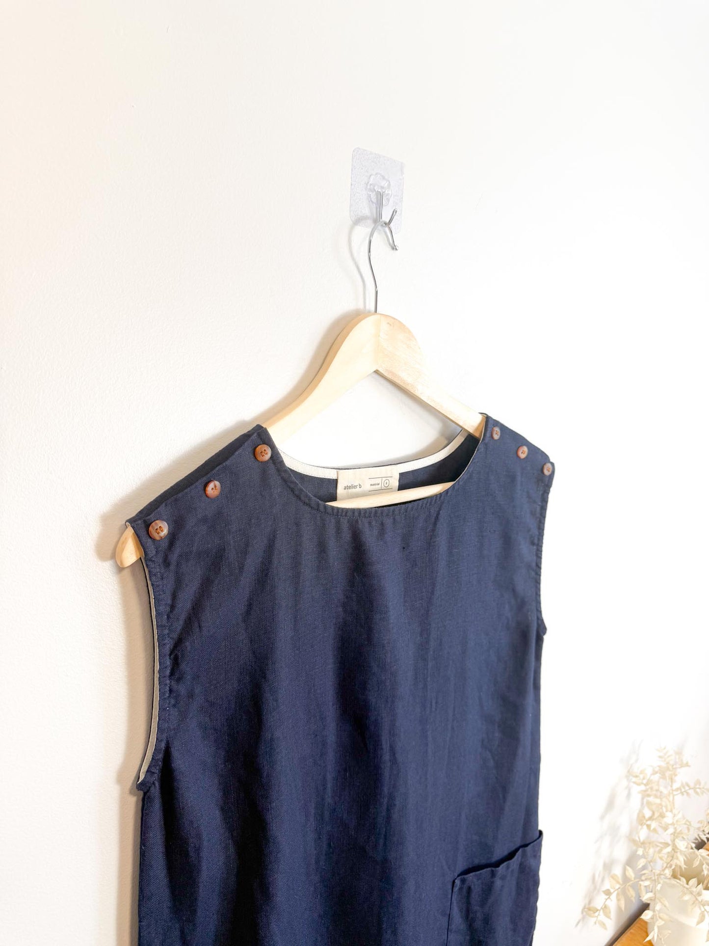 Atelier B Slow Fashion Linen Mini Dress in Navy (Size S/M)