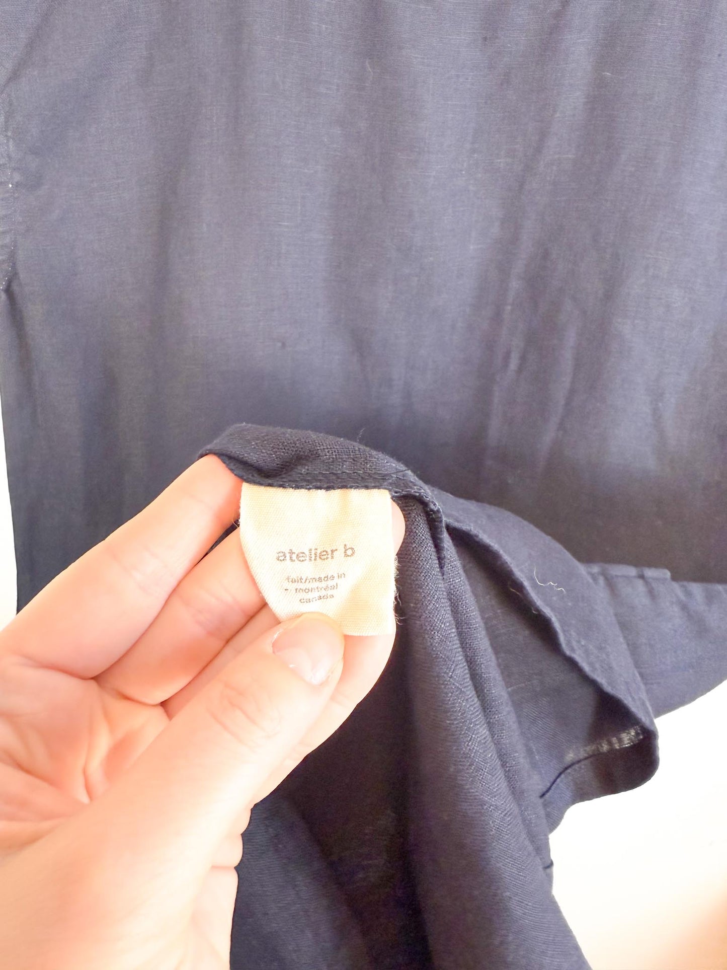 Atelier B Slow Fashion Linen Mini Dress in Navy (Size S/M)