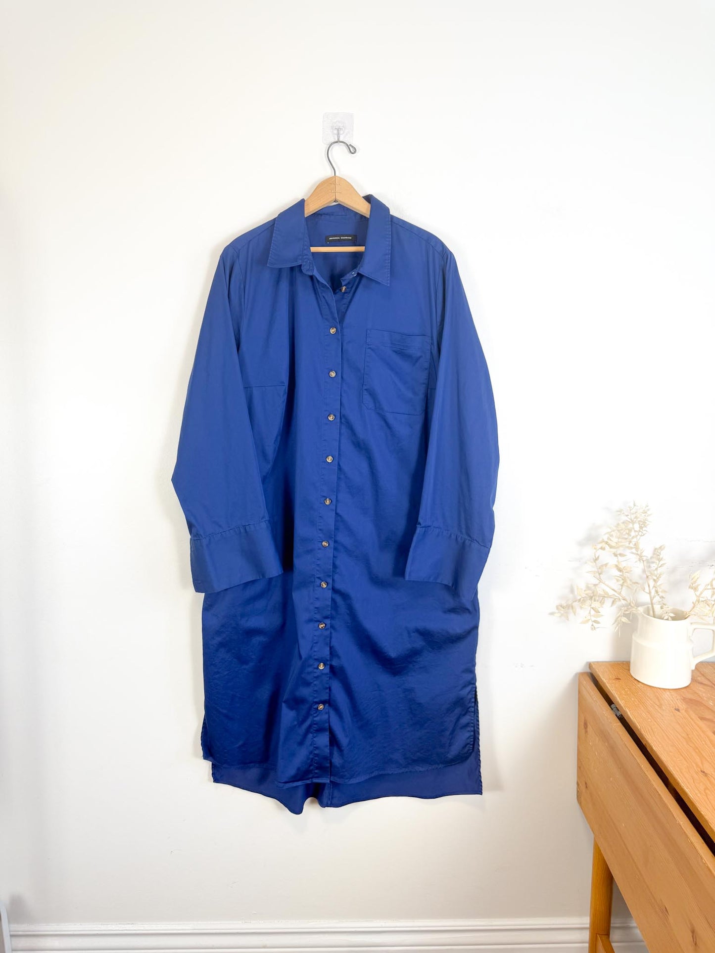 Universal Standard "Odeon Stretch Poplin Shirtdress in Blue" (Size M/L)