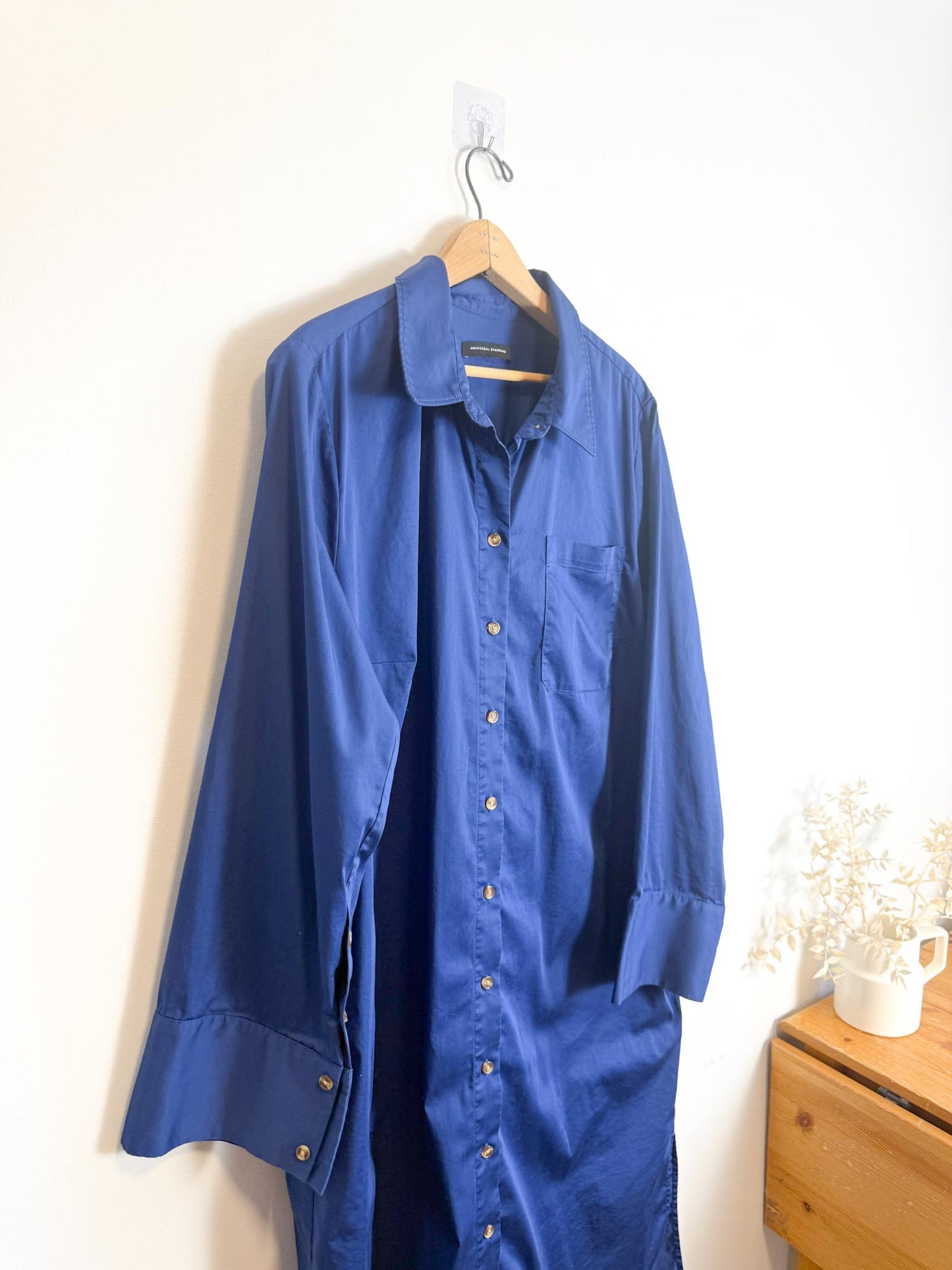 Universal Standard "Odeon Stretch Poplin Shirtdress in Blue" (Size M/L)