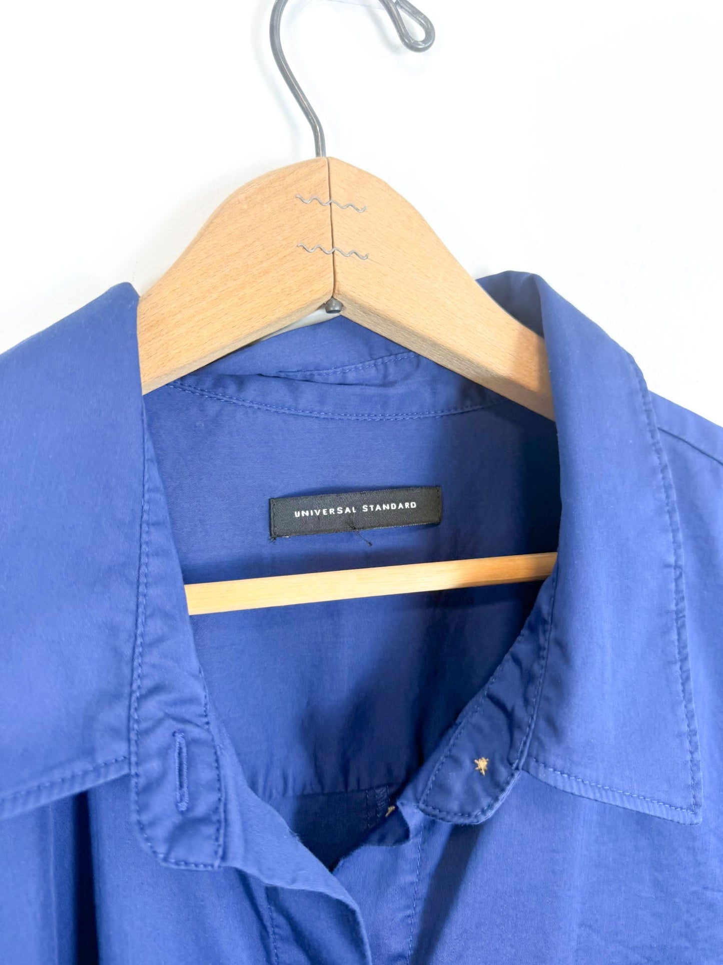 Universal Standard "Odeon Stretch Poplin Shirtdress in Blue" (Size M/L)