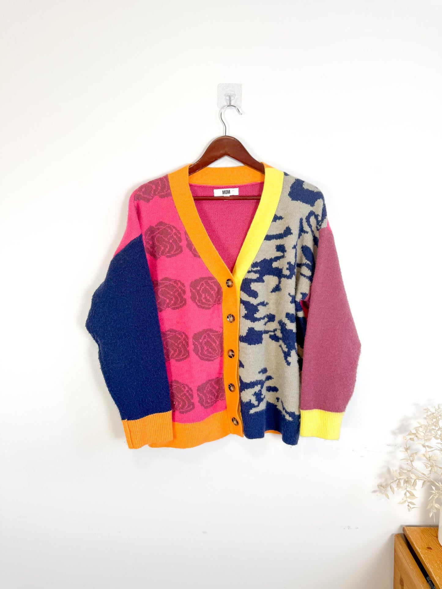 MDM Patchwork Cardigan in Hot Pink/Navy (Size S-L)