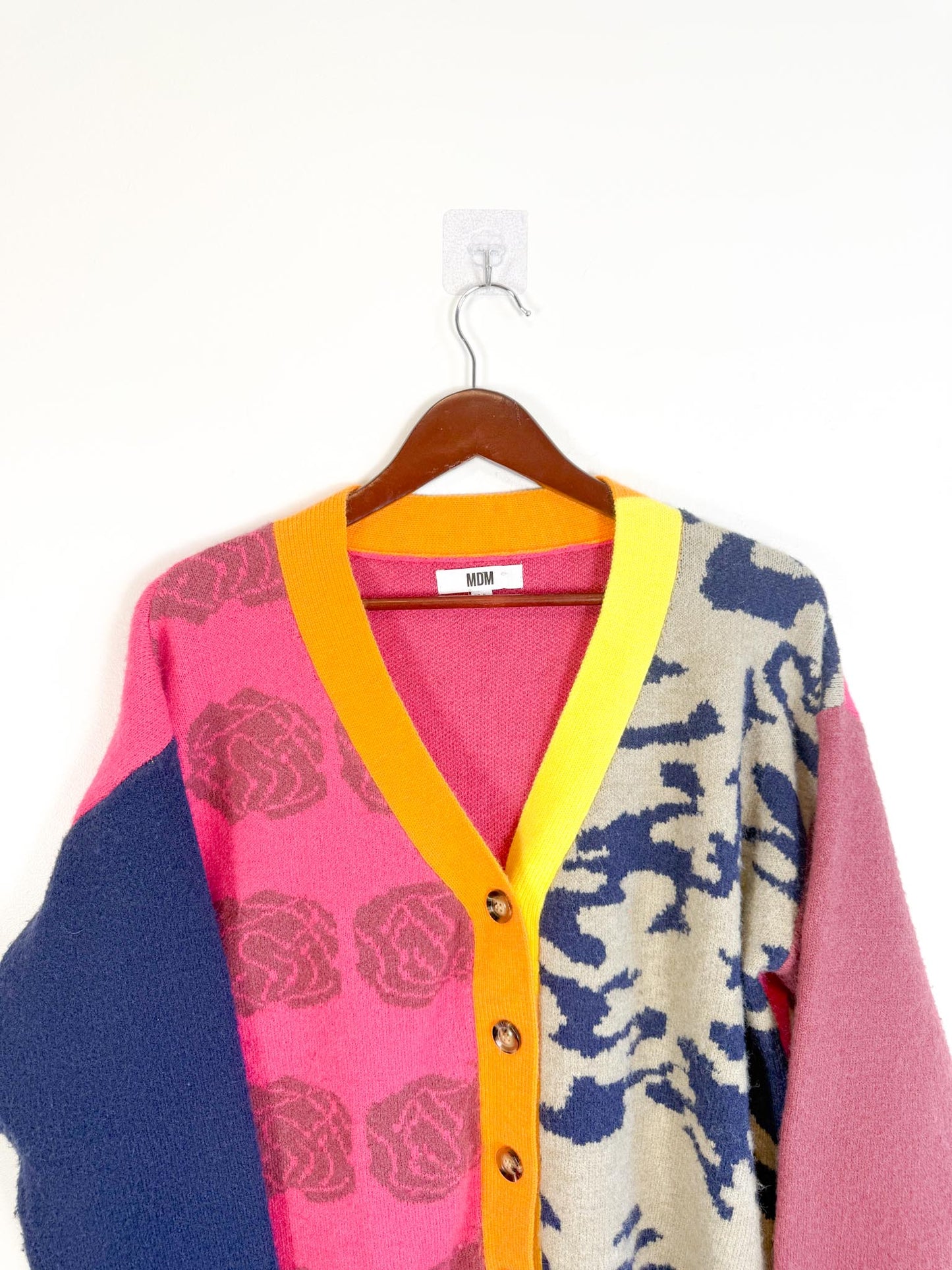 MDM Patchwork Cardigan in Hot Pink/Navy (Size S-L)