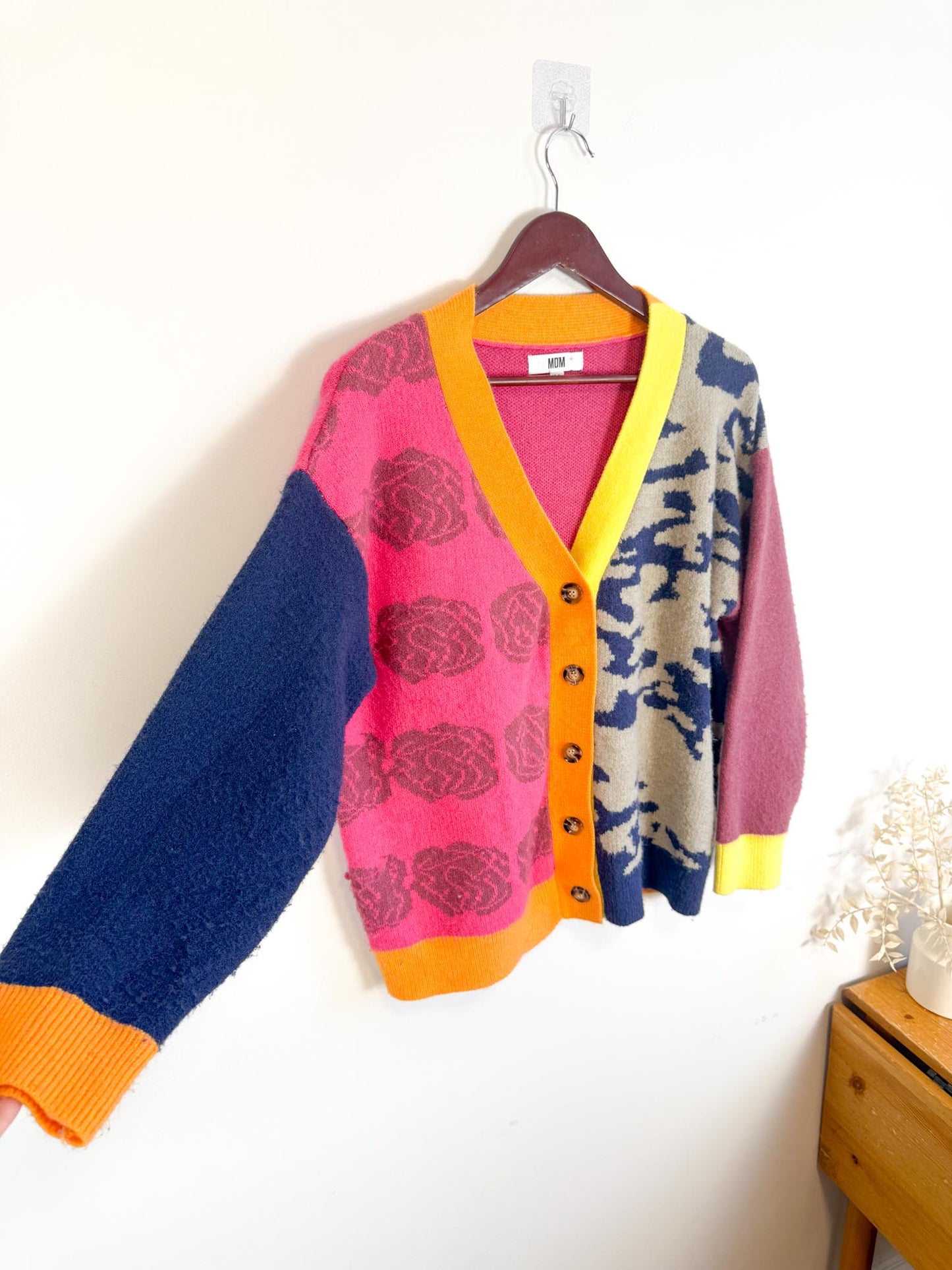 MDM Patchwork Cardigan in Hot Pink/Navy (Size S-L)