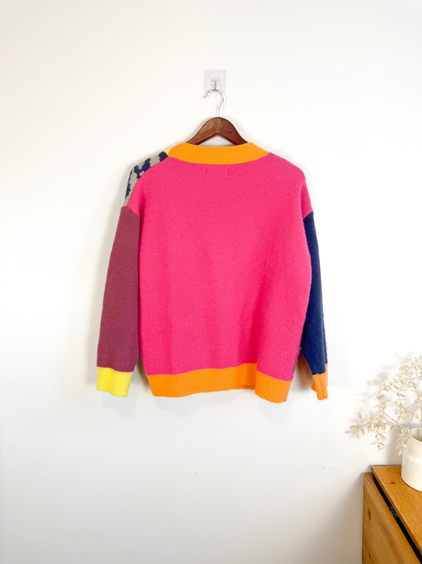 MDM Patchwork Cardigan in Hot Pink/Navy (Size S-L)