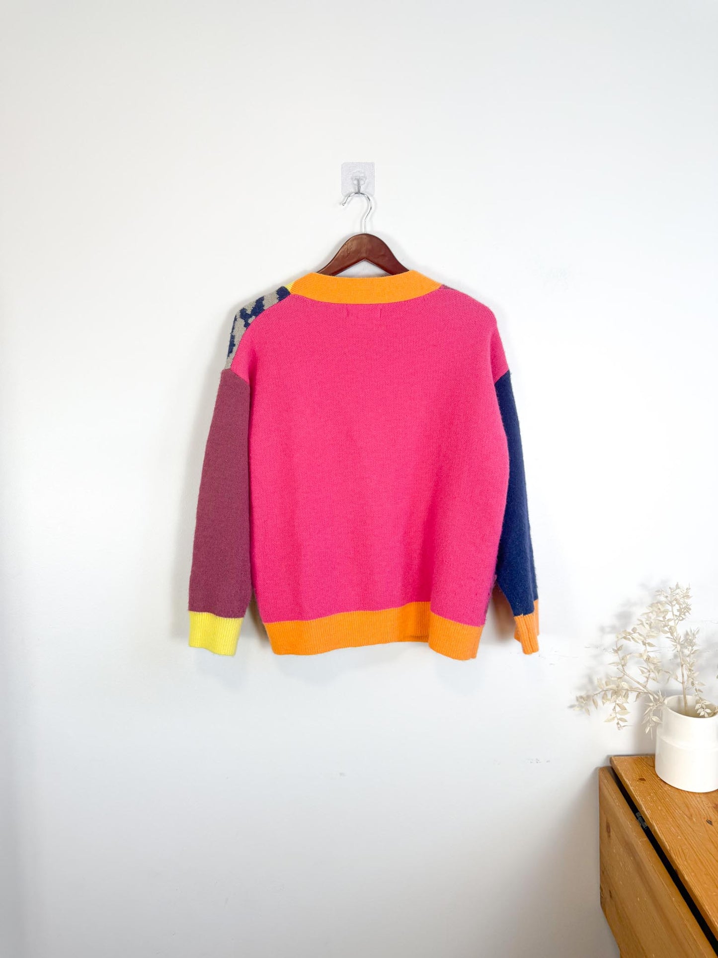 MDM Patchwork Cardigan in Hot Pink/Navy (Size S-L)