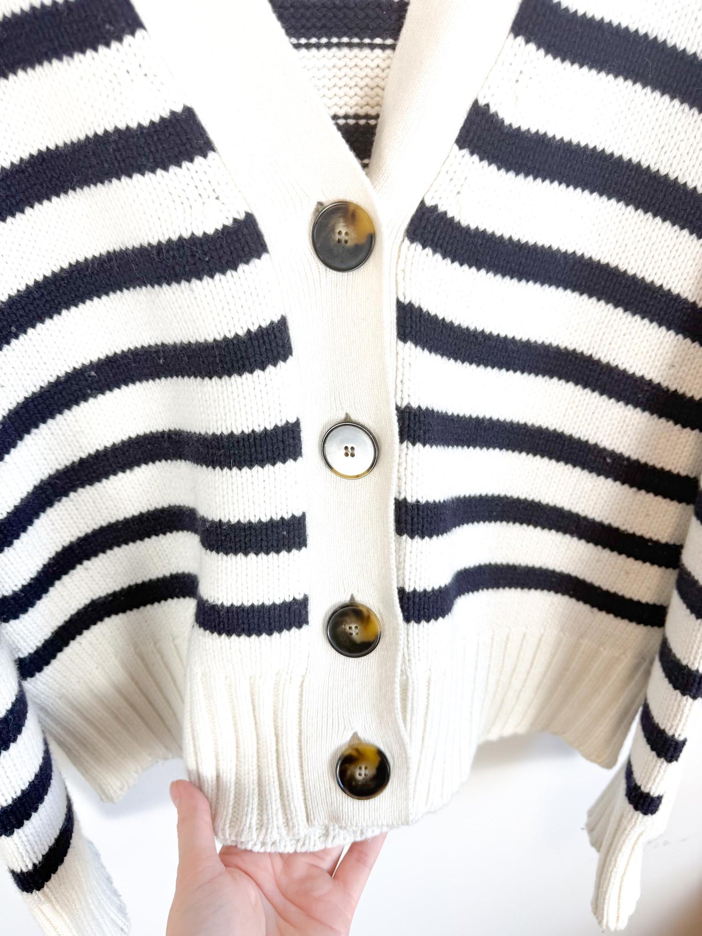 Sezane "Wilson Cardigan" in Ecru/Marine (Size S/M)