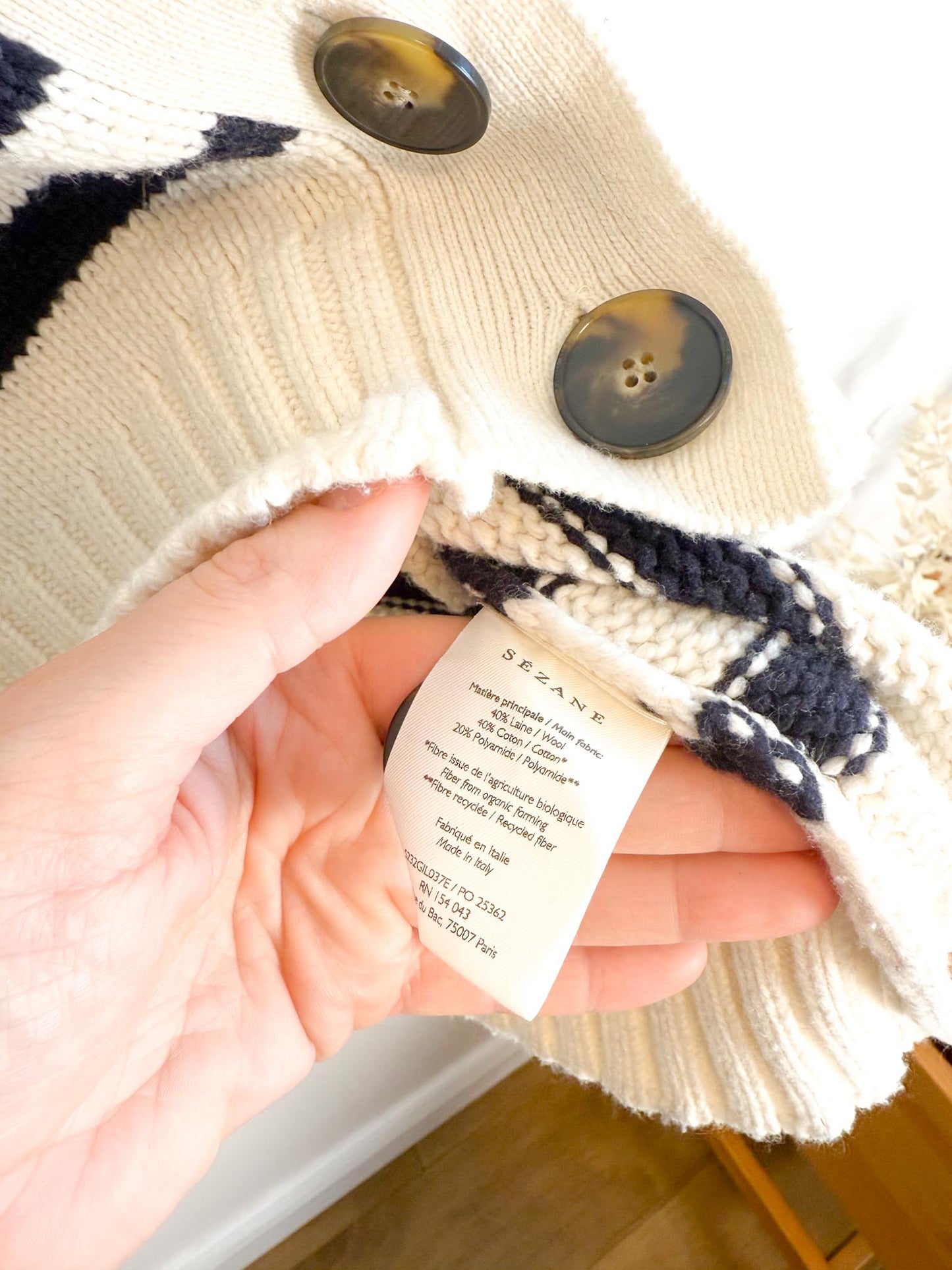 Sezane "Wilson Cardigan" in Ecru/Marine (Size S/M)