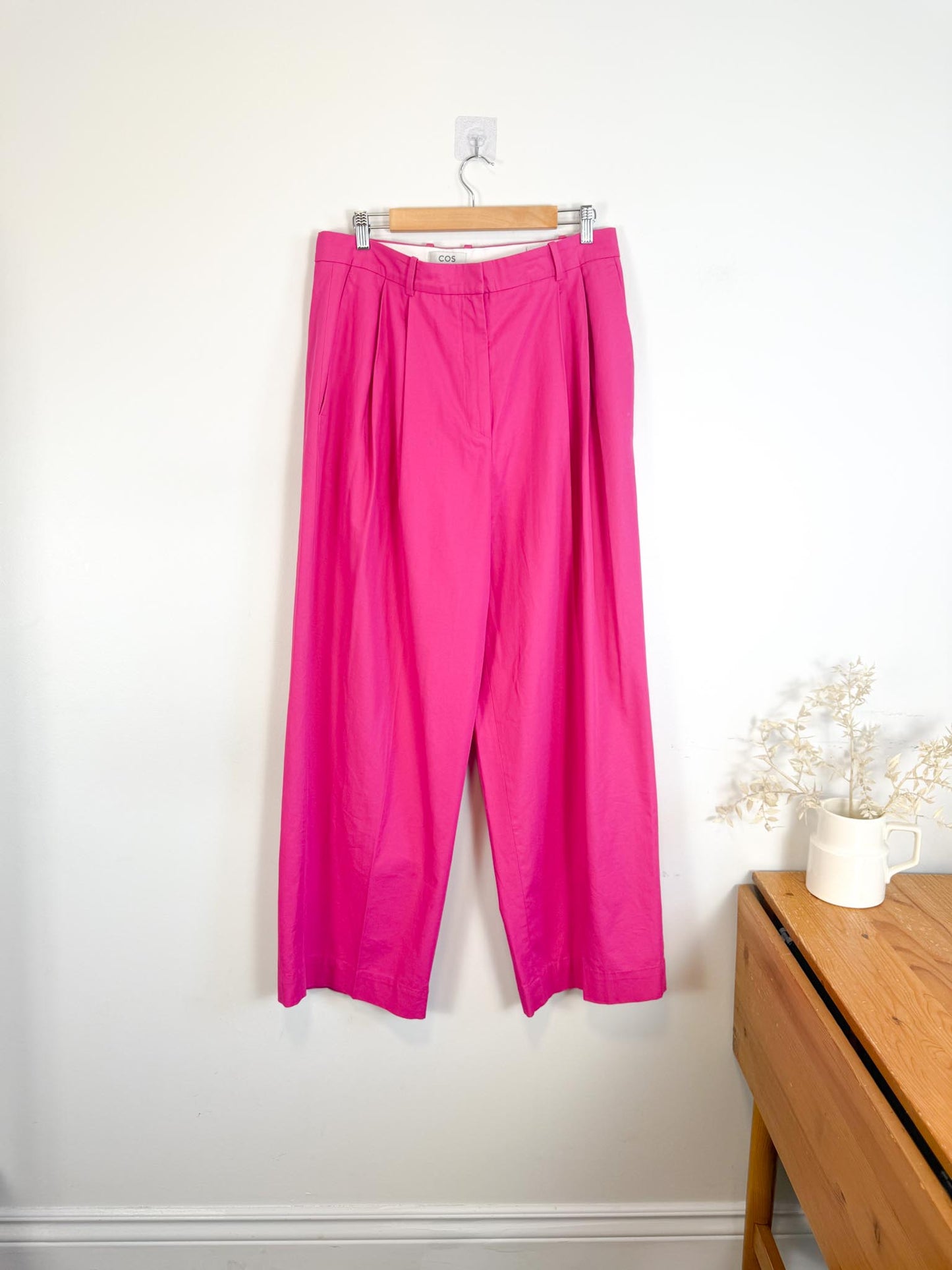 COS "Relaxed Tailored Wide Leg Trousers in Bright Pink" (Size 12)