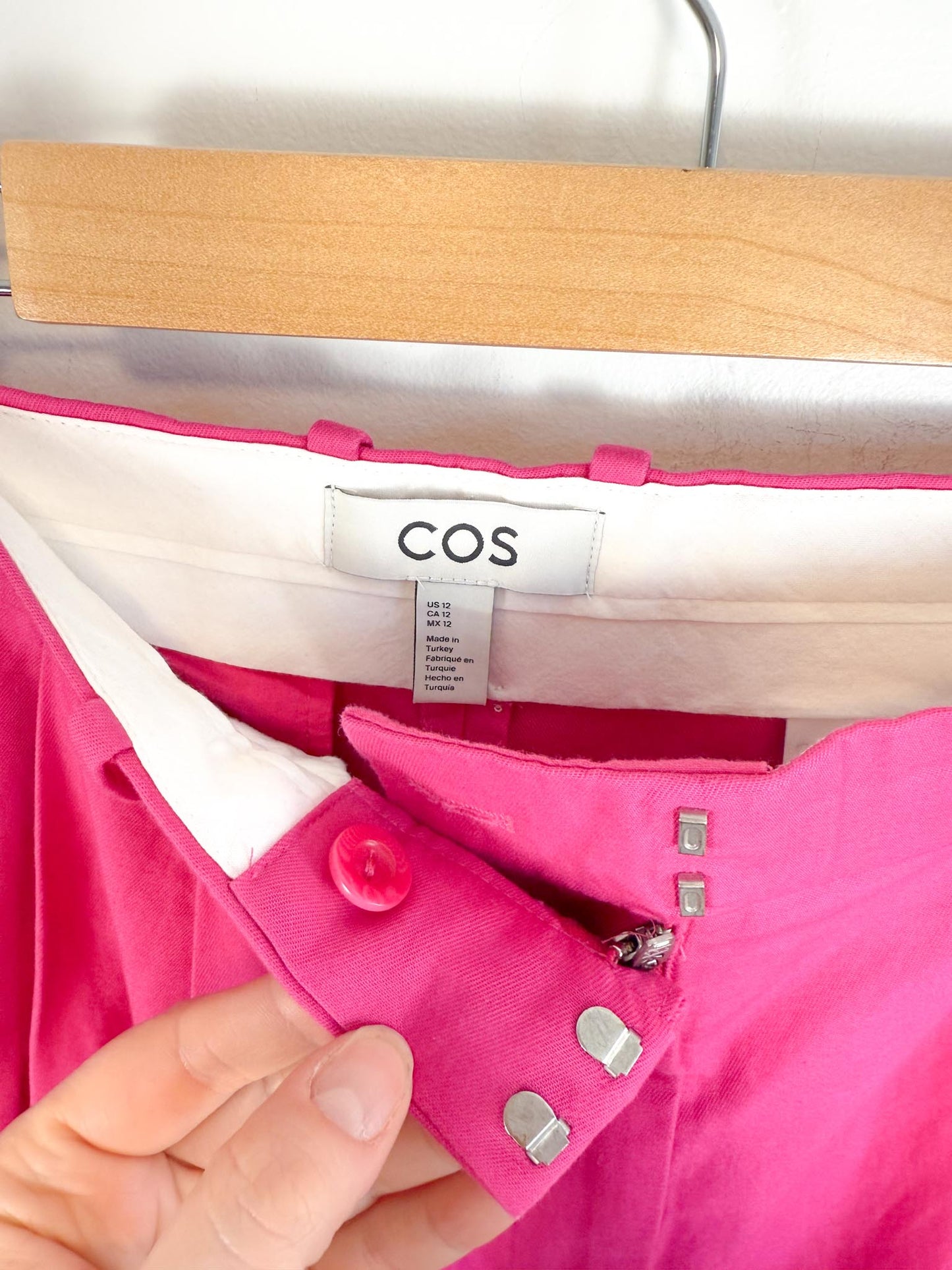 COS "Relaxed Tailored Wide Leg Trousers in Bright Pink" (Size 12)