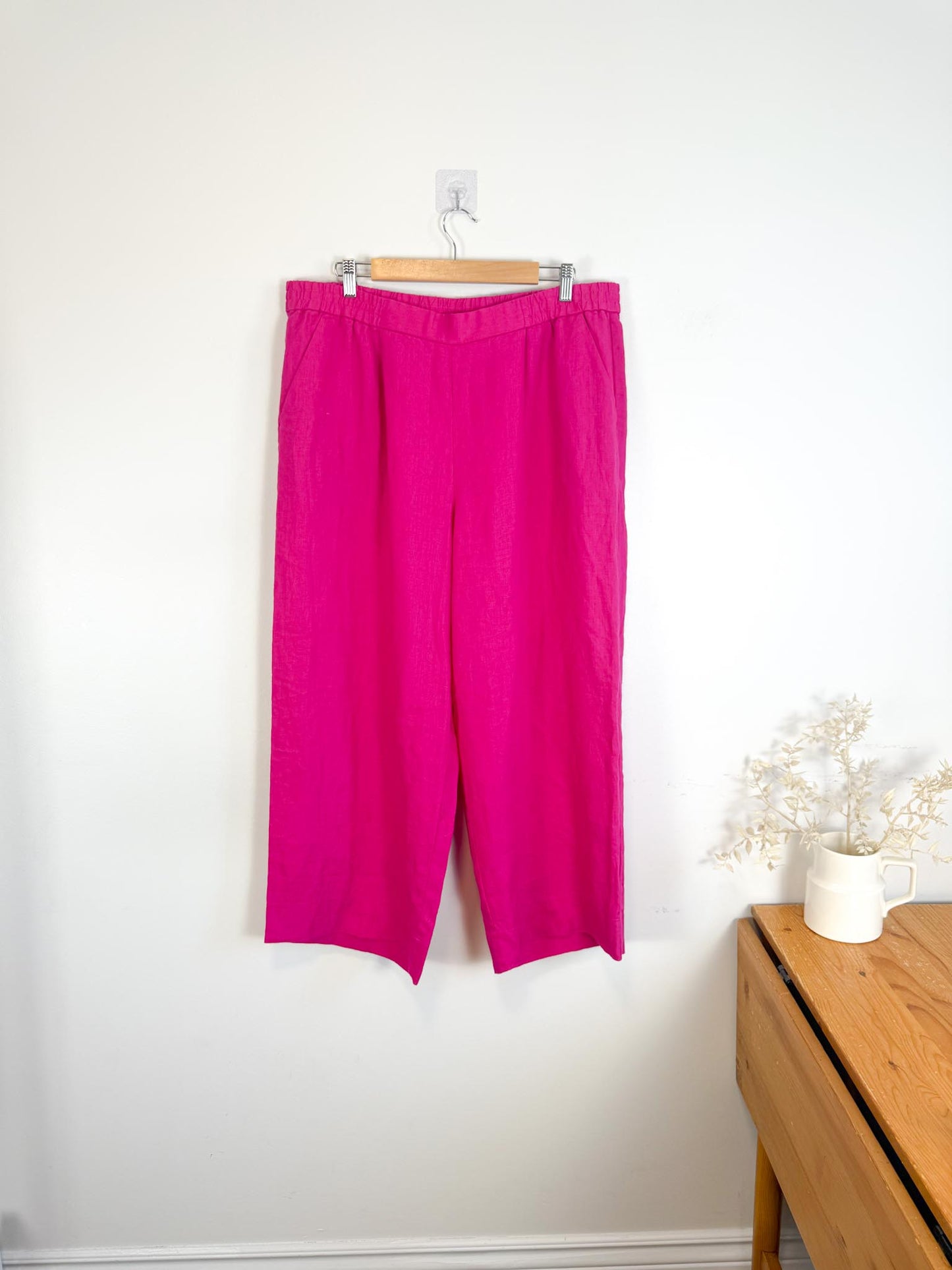 OUI Wide Leg Linen Culottes in Hot Pink (Size XL)