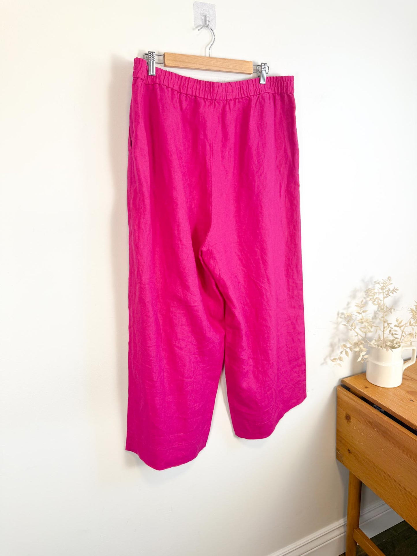 OUI Wide Leg Linen Culottes in Hot Pink (Size XL)