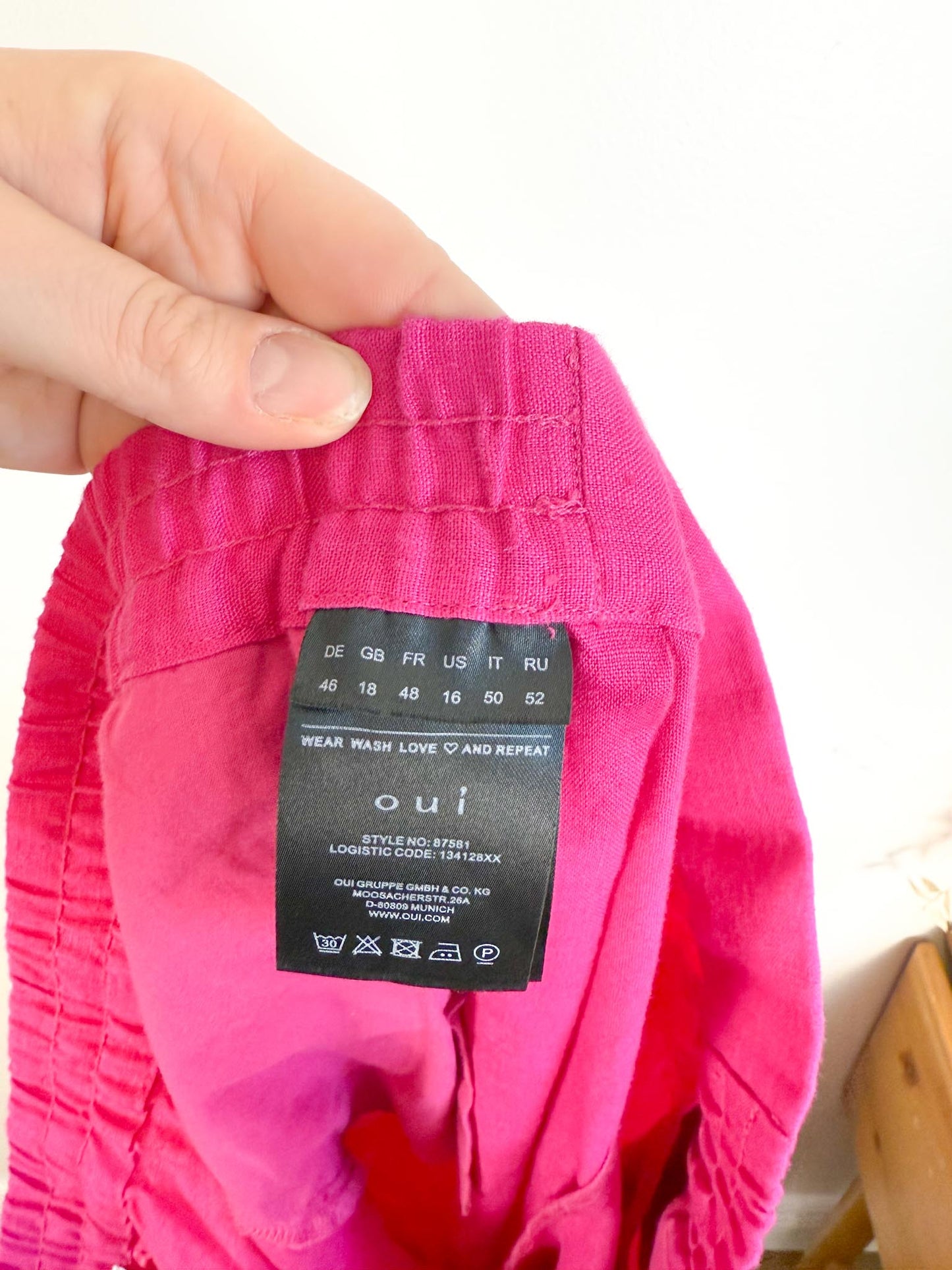 OUI Wide Leg Linen Culottes in Hot Pink (Size XL)