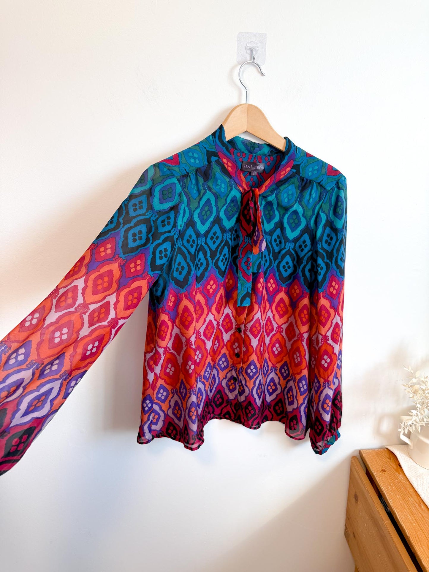 HALE BOB Silk Blouse with Neck Tie (Size L)