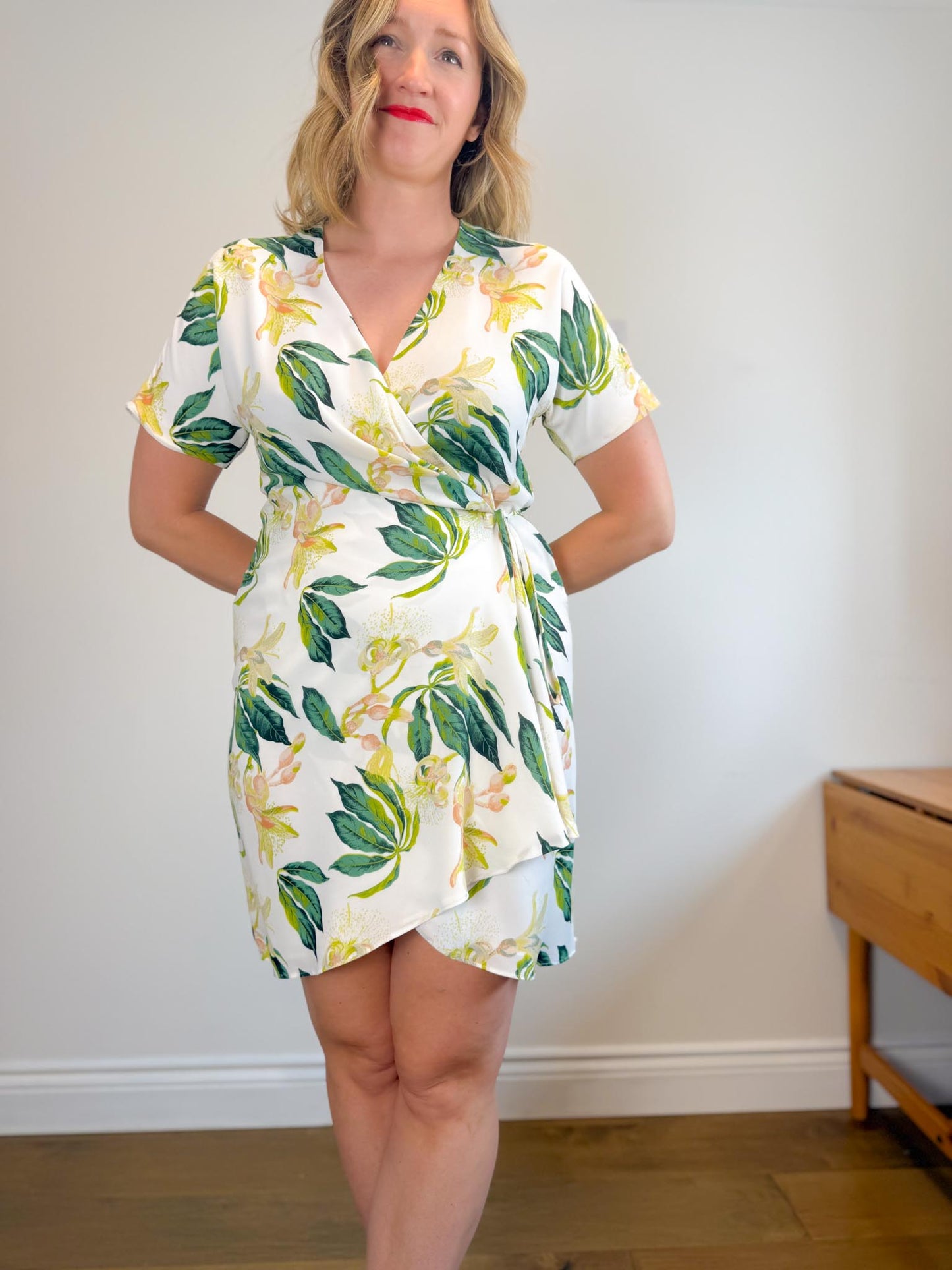 Babaton Wallace Wrap Dress in White/Green Floral (Size M)