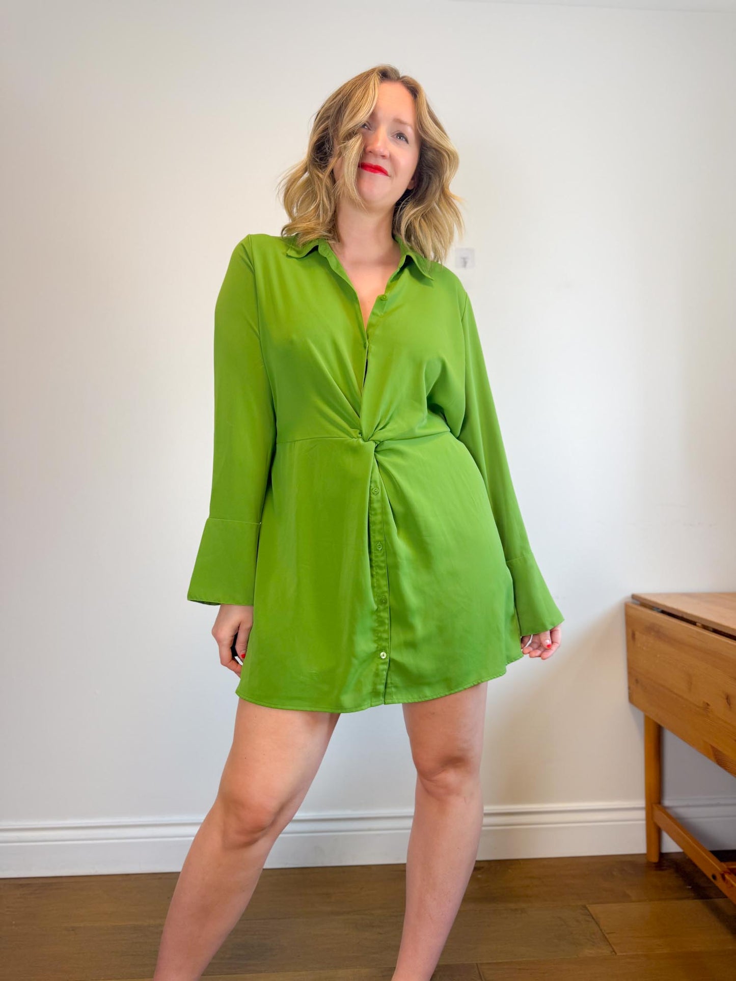 Abercrombie Long Sleeve Front Twist Mini Dress in Green (Size L/XL)