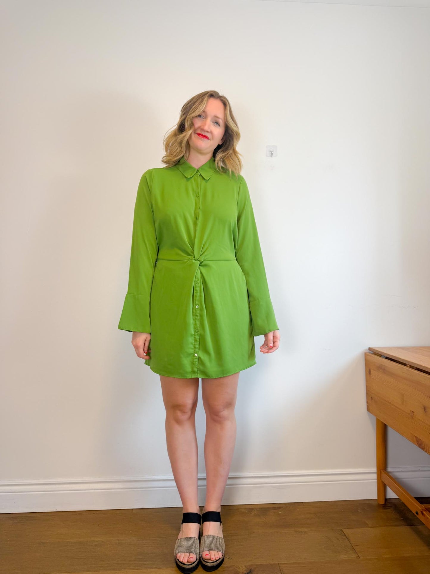 Abercrombie Long Sleeve Front Twist Mini Dress in Green (Size L/XL)