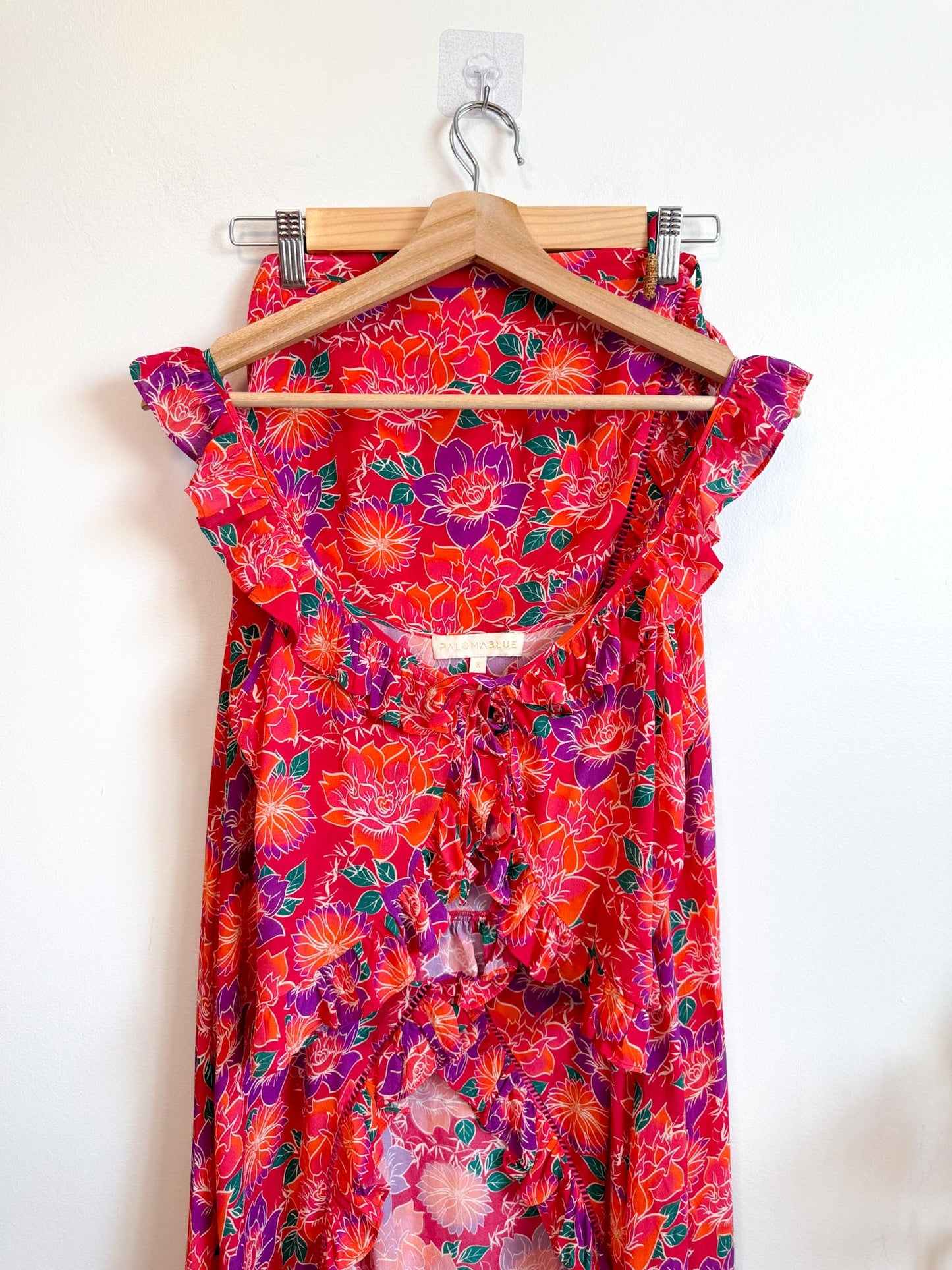 Paloma Blue Silk Crepe De Chine Top & Skirt Set (Size S)