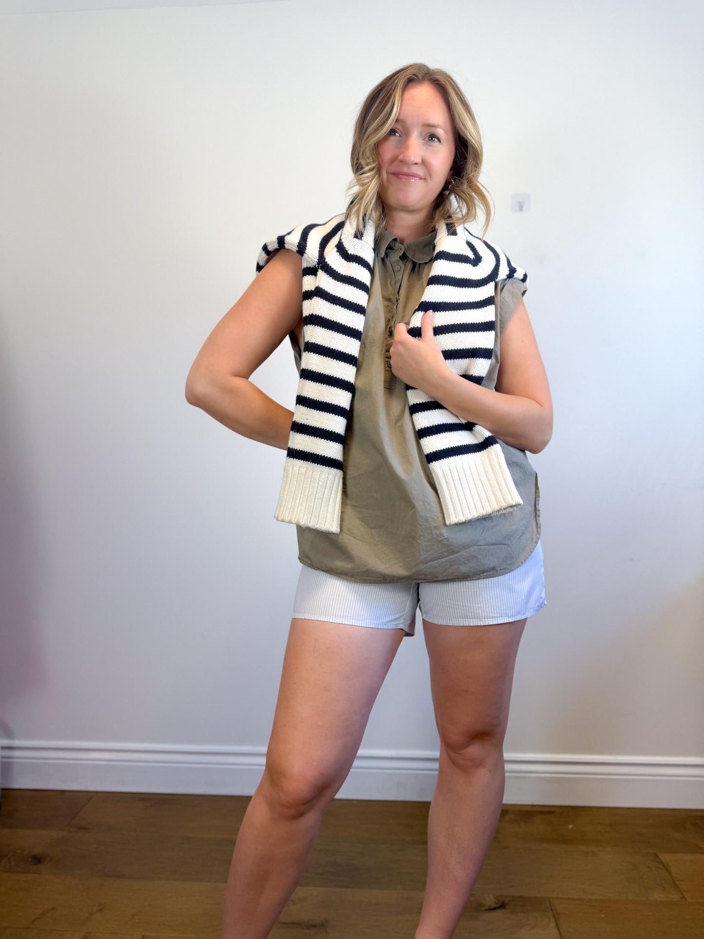 Sezane "Wilson Cardigan" in Ecru/Marine (Size S/M)
