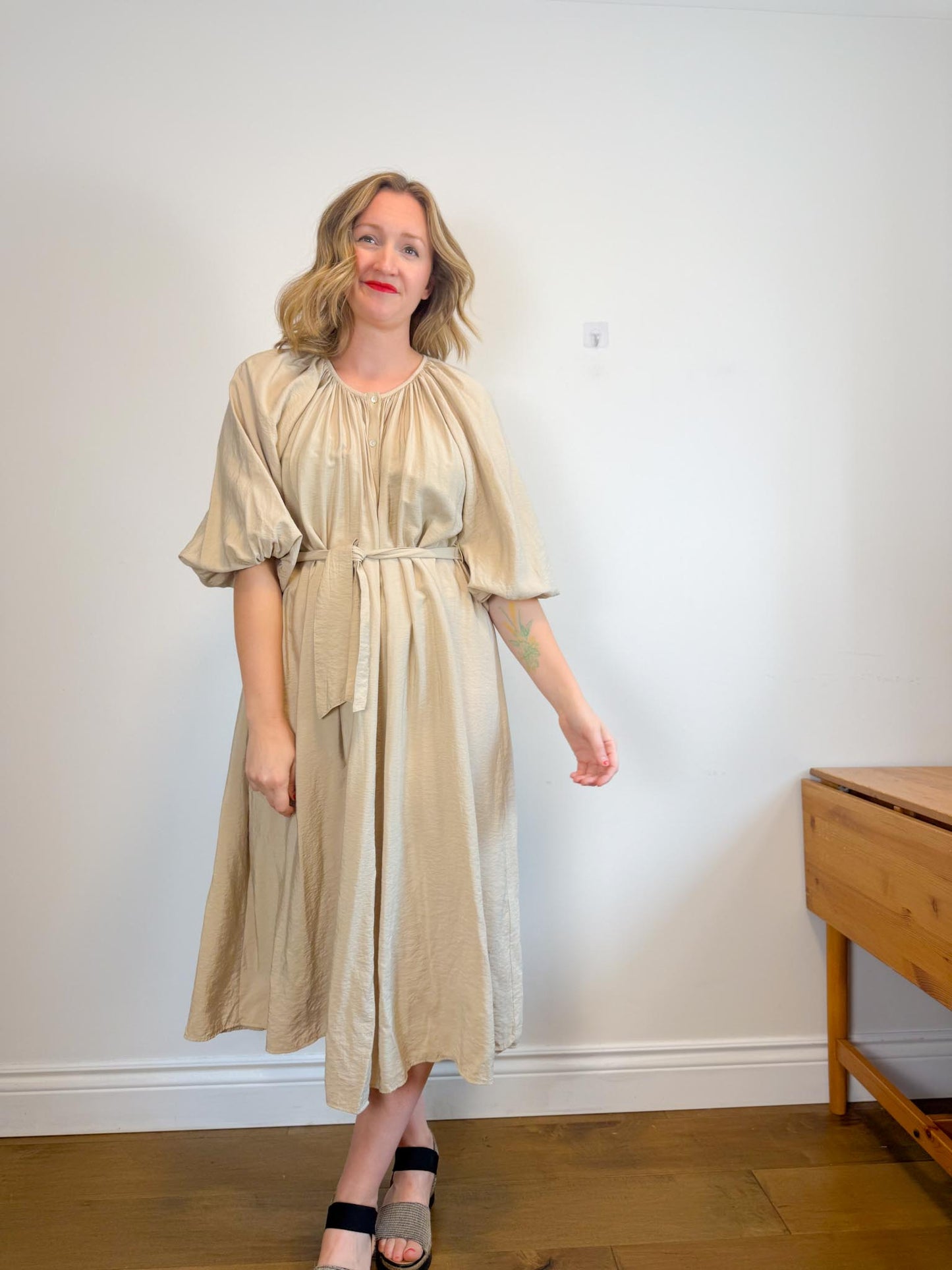 & Other Stories Puff Sleeve Midi Dress in Beige (Size S-L)