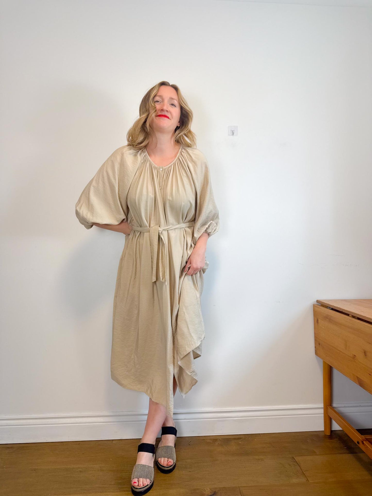 & Other Stories Puff Sleeve Midi Dress in Beige (Size S-L)