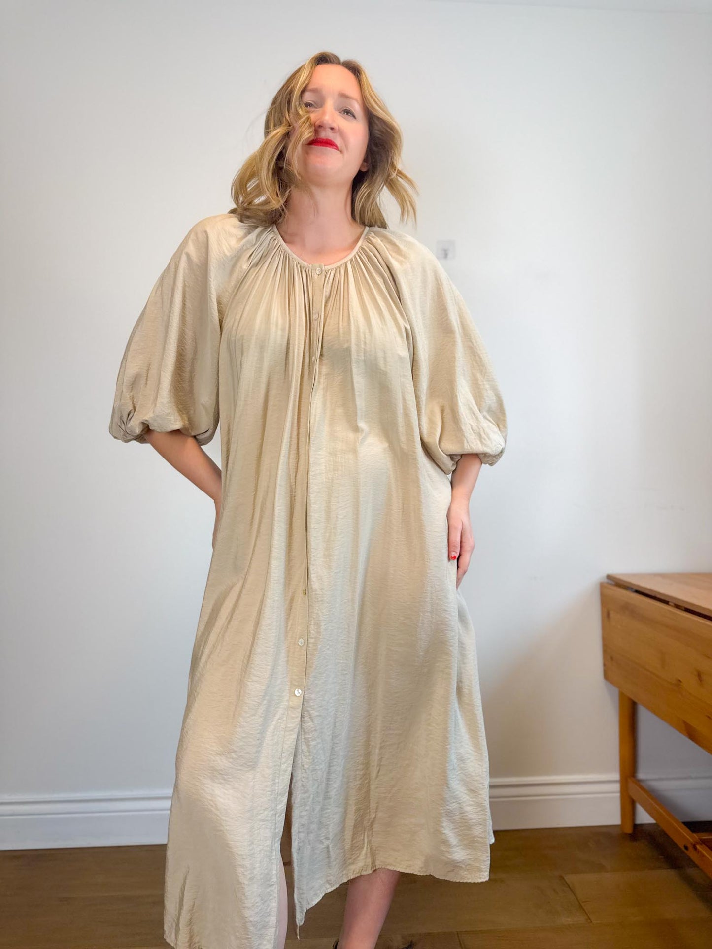 & Other Stories Puff Sleeve Midi Dress in Beige (Size S-L)