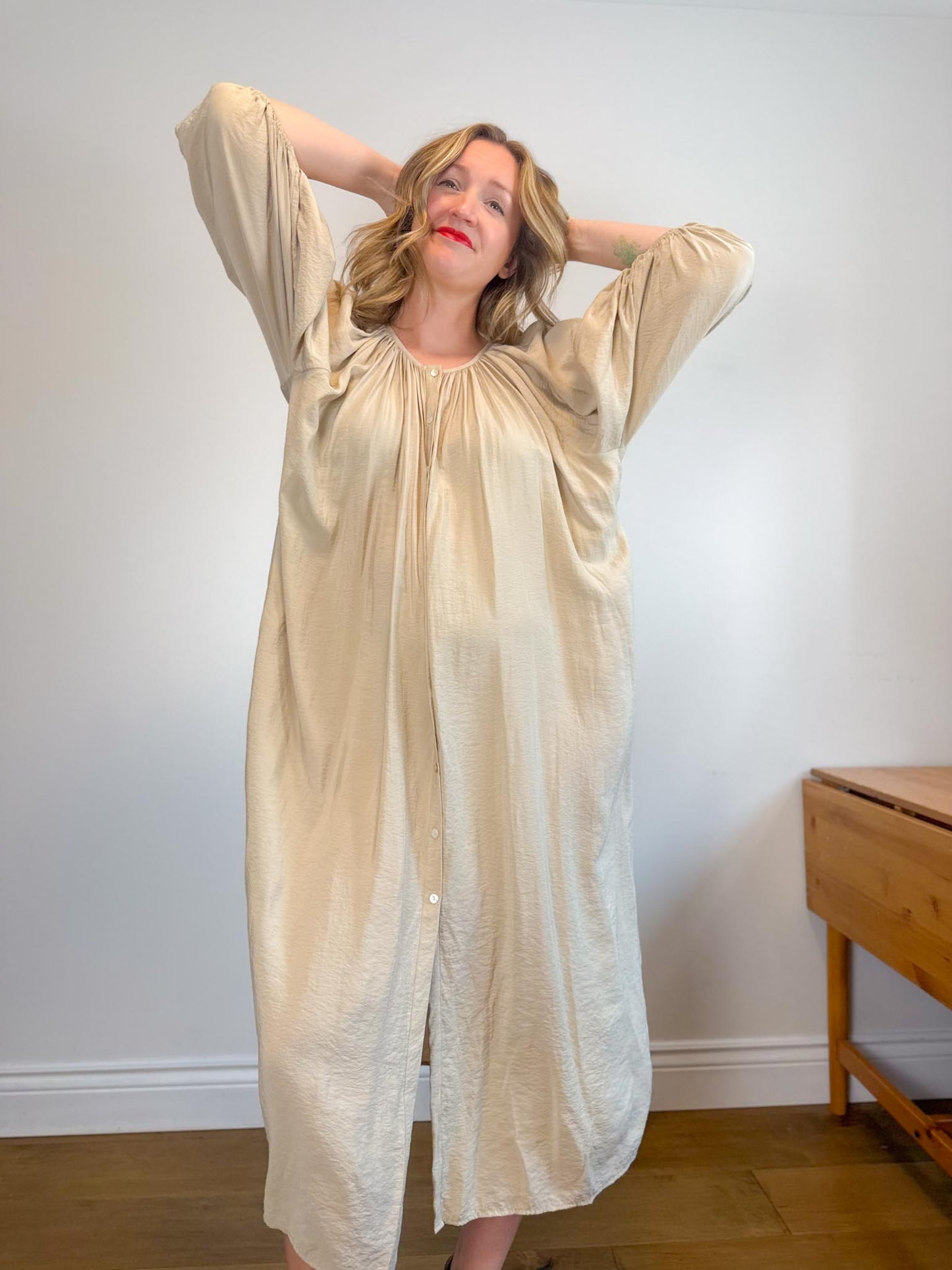 & Other Stories Puff Sleeve Midi Dress in Beige (Size S-L)