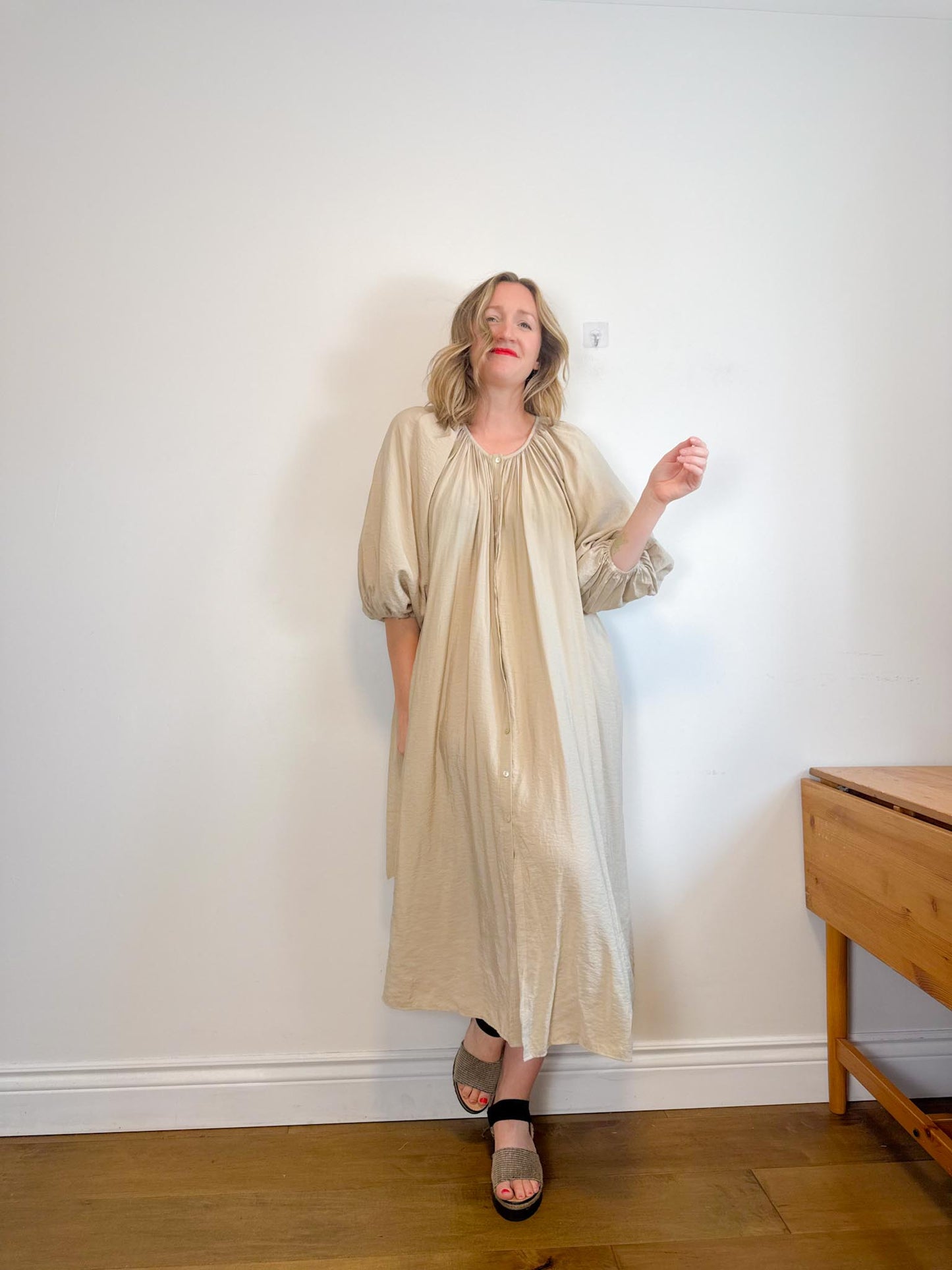 & Other Stories Puff Sleeve Midi Dress in Beige (Size S-L)