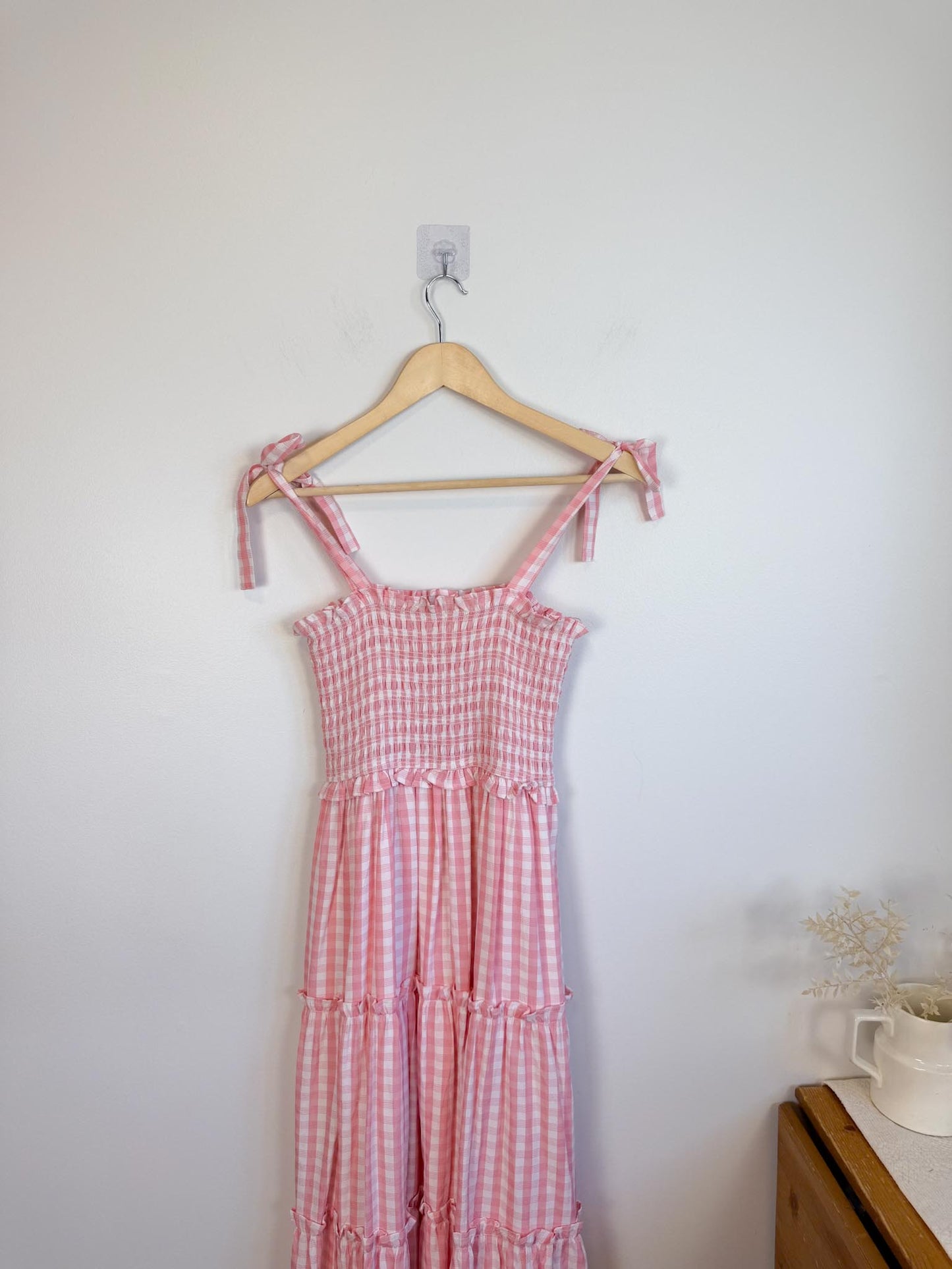 Aaron & Amber Smocked Maxi Dress in Pink Gingham (Size M)