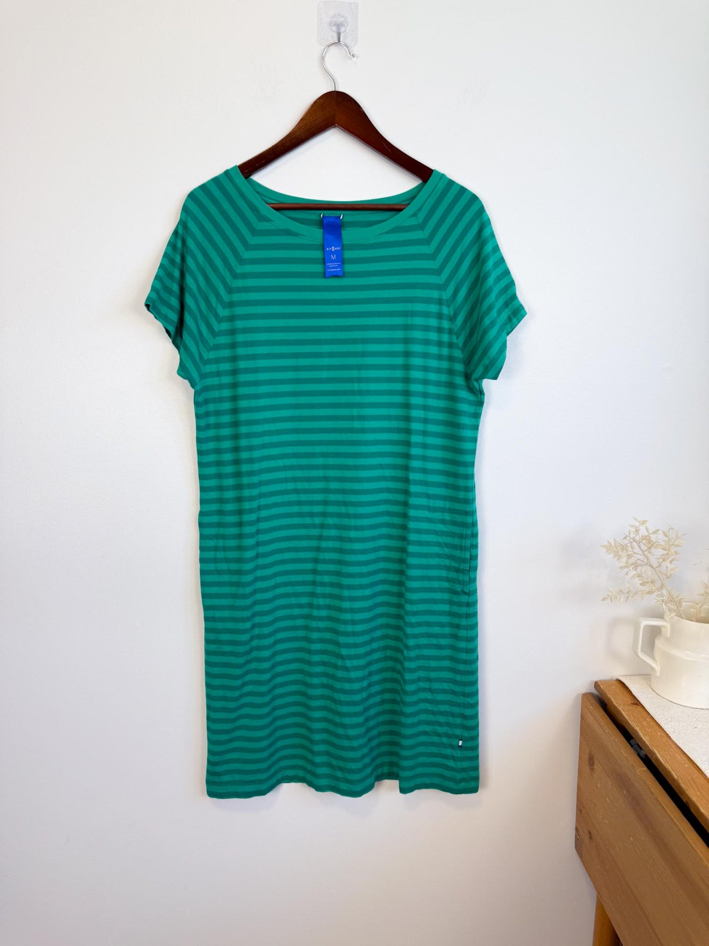 Kit & Ace Pima Cotton Striped T-Shirt Dress in Green (Size M)