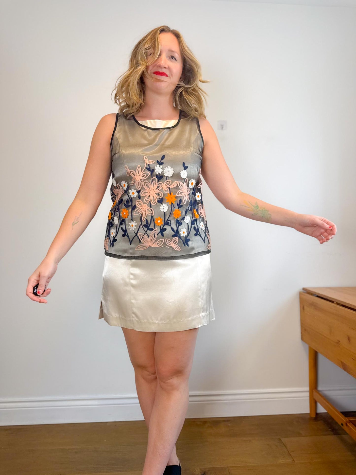 Sheer Floral Embroidered Top in Black NWT (Size M/L)