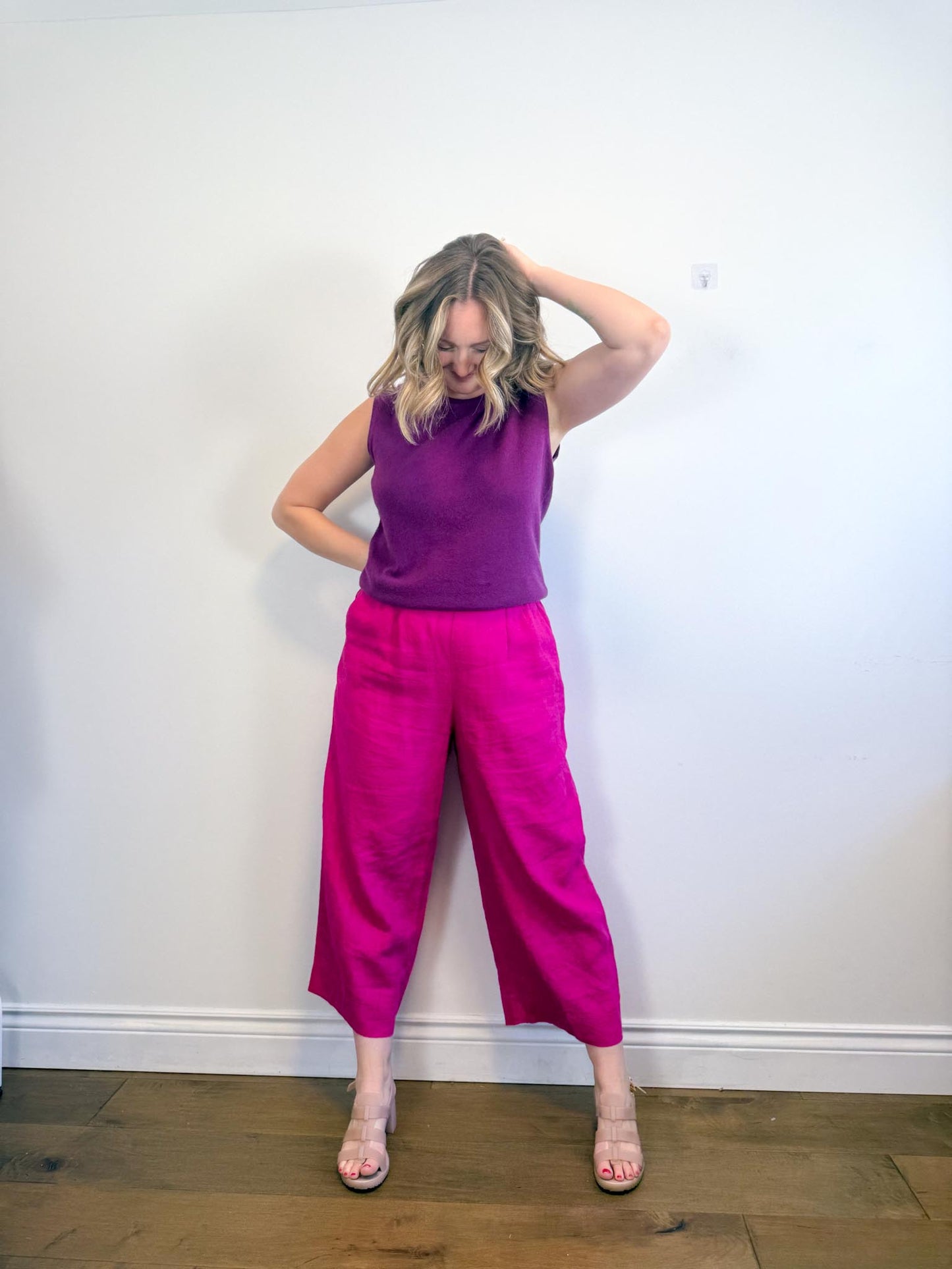 OUI Wide Leg Linen Culottes in Hot Pink (Size XL)