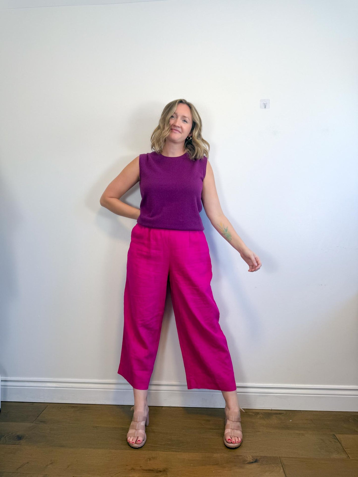 OUI Wide Leg Linen Culottes in Hot Pink (Size XL)