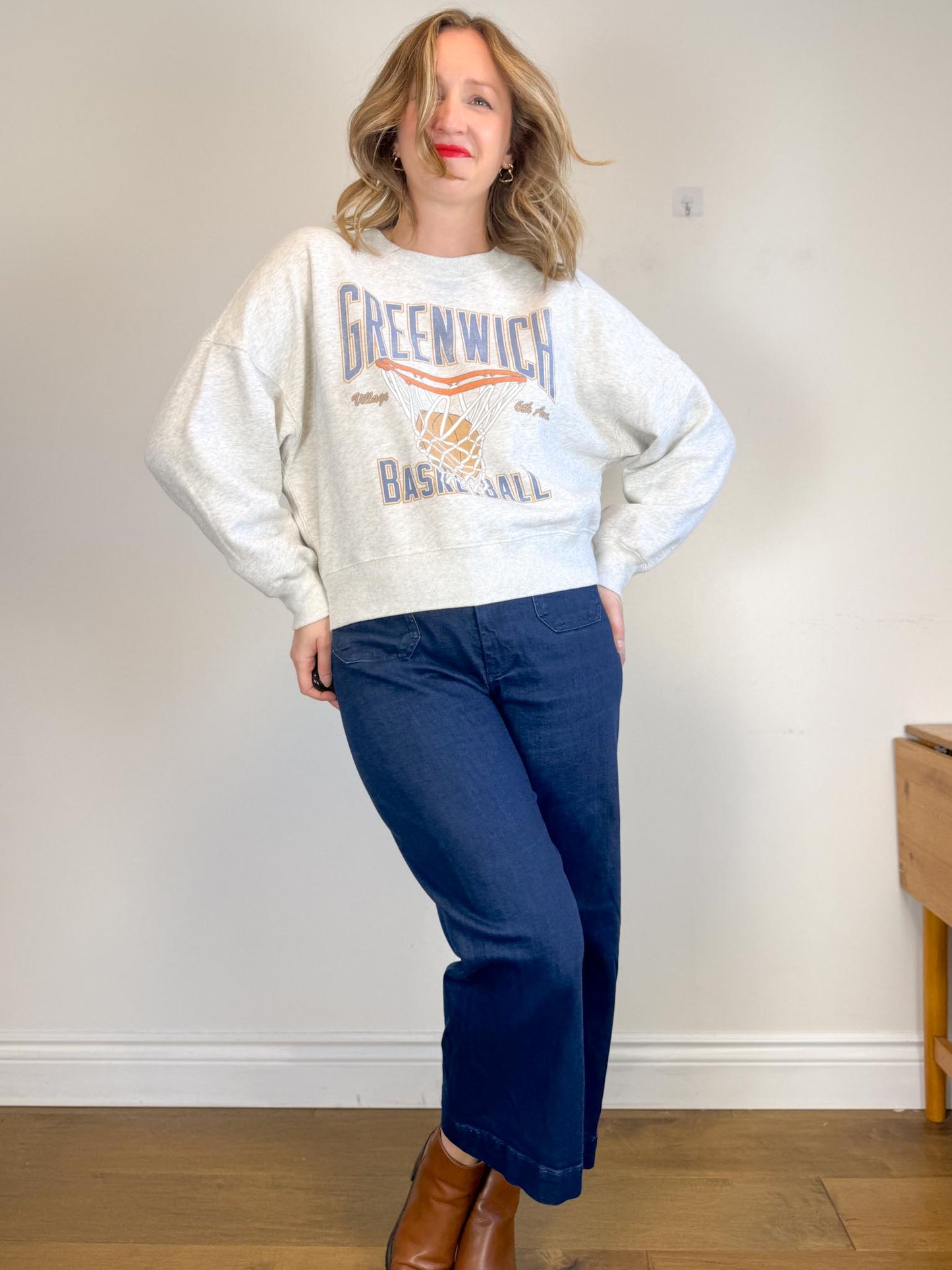 Abercrombie "Greenwich Basketball Crewneck in Grey" (Size L)