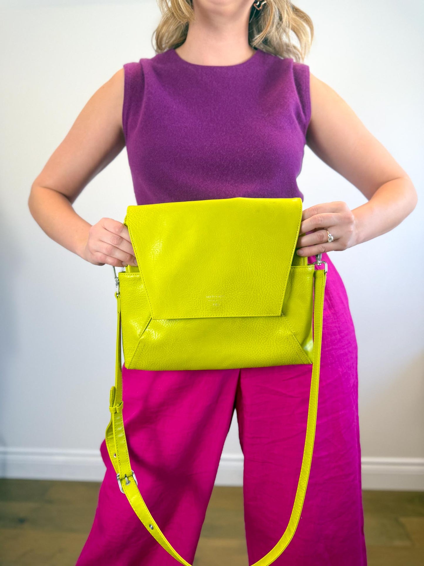 Matt & Nat Crossbody Flap Purse in Chartreuse