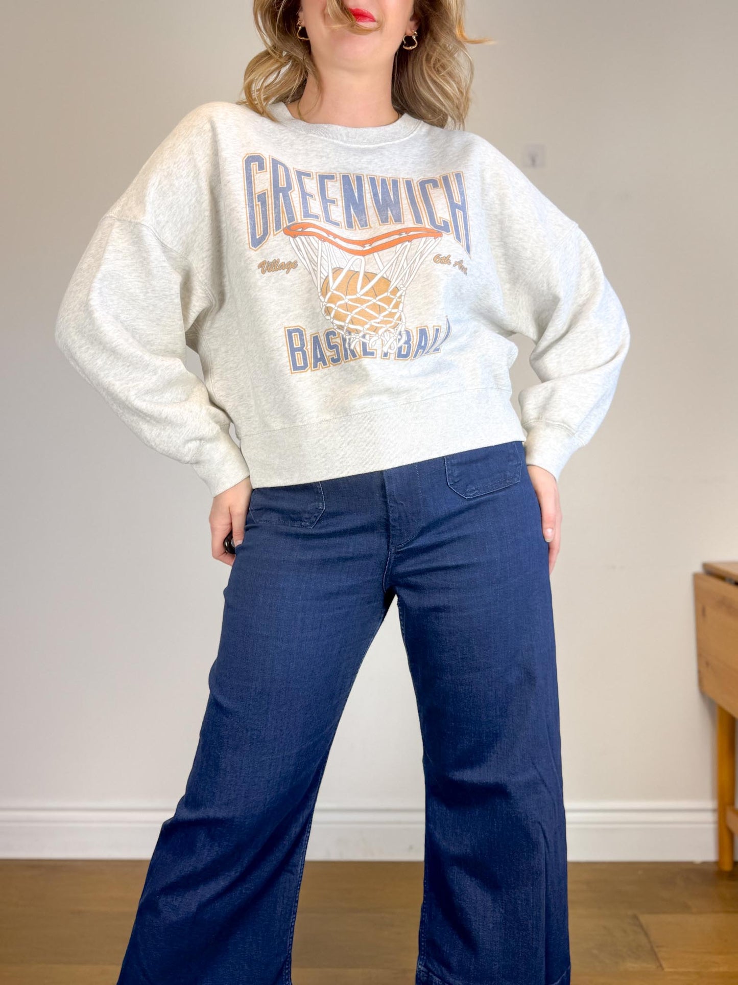Abercrombie "Greenwich Basketball Crewneck in Grey" (Size L)
